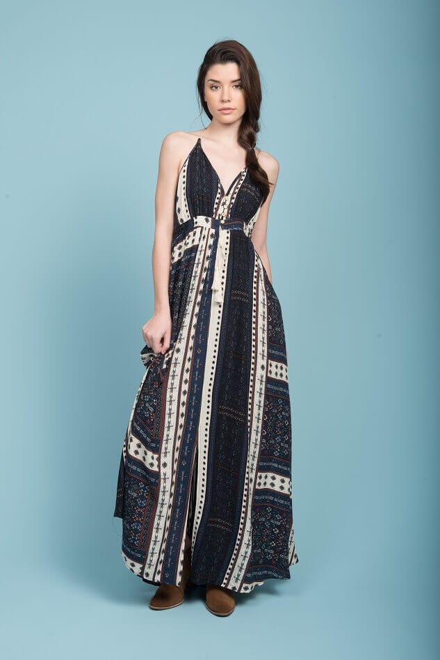 Romani Open Back Maxi Dress Navy