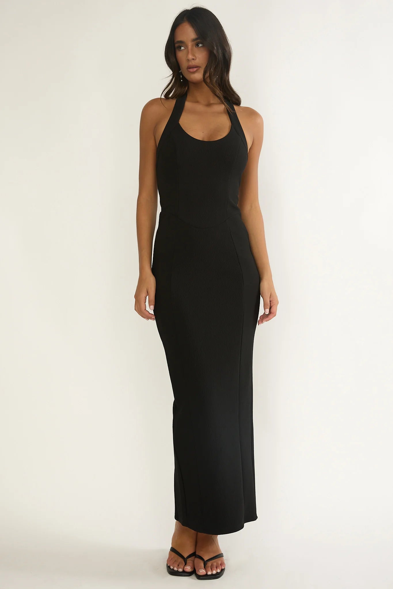 Shailyn Scoop Neck Halter Maxi Dress Black
