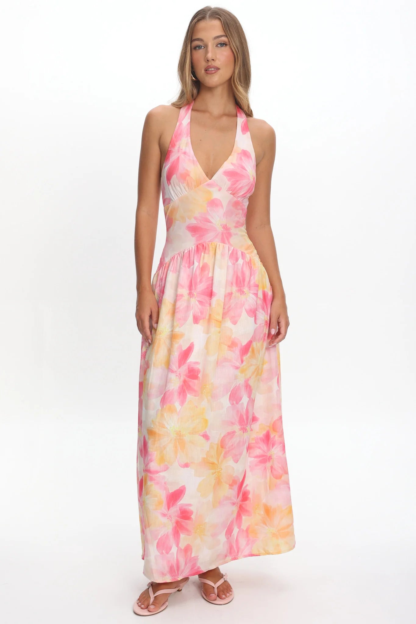 Endira Drop Waist Maxi Dress Floral Pink