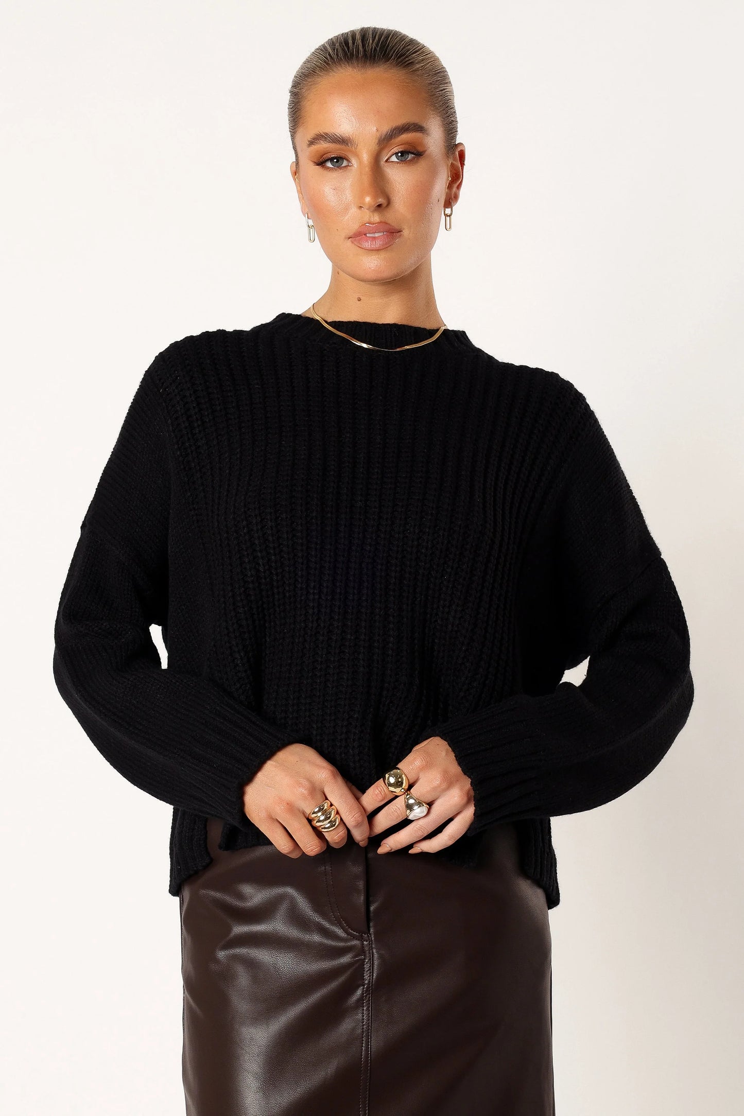 Arlette Textured Knit Sweater - Black