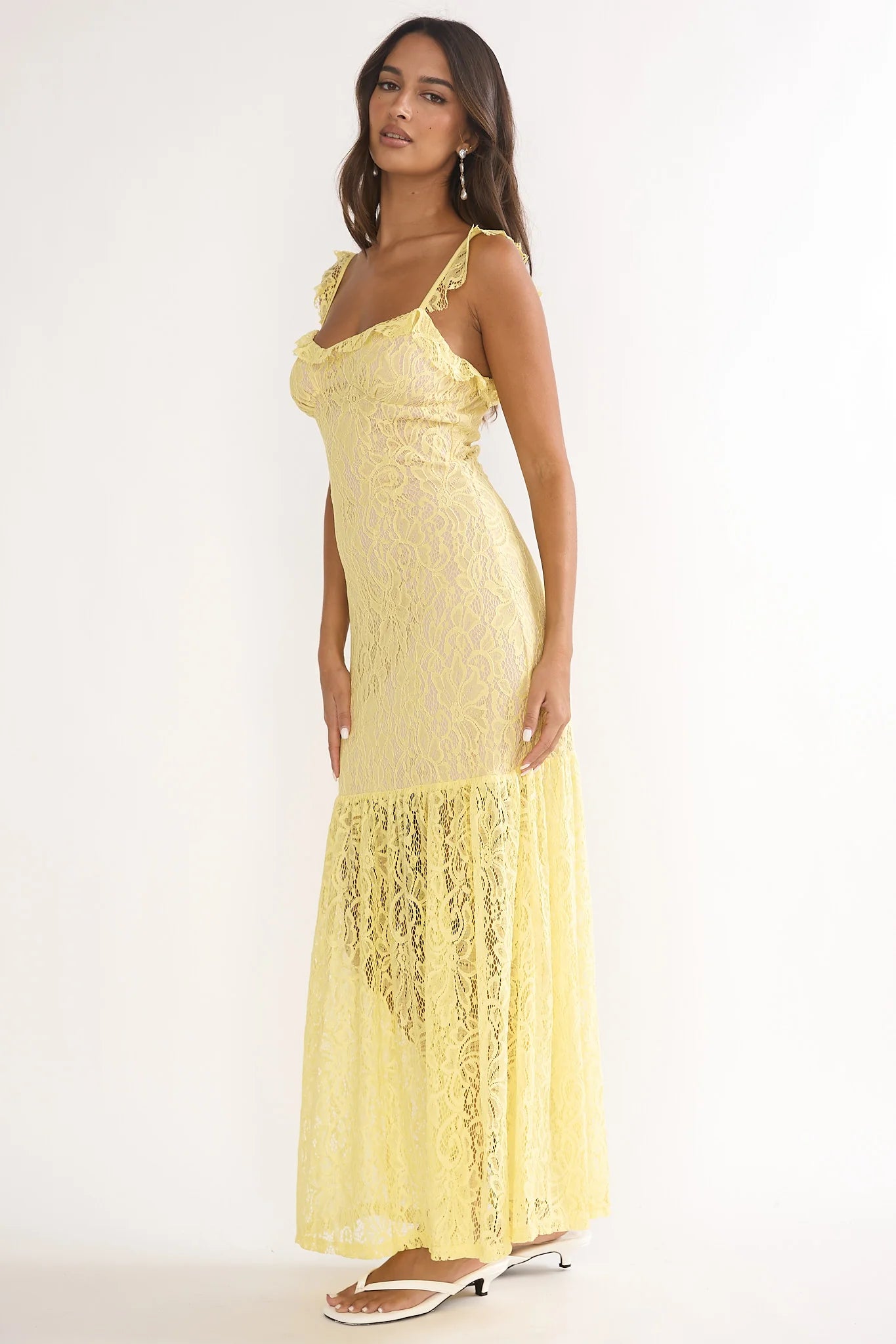 Noraya Lace Overlay Maxi Dress Lemon
