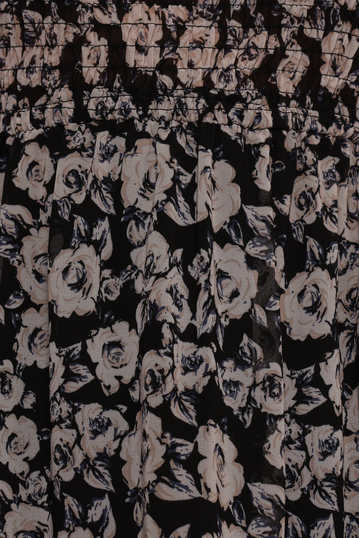Edwina Shirred Frill Long Sleeve Midi Dress - Black Floral