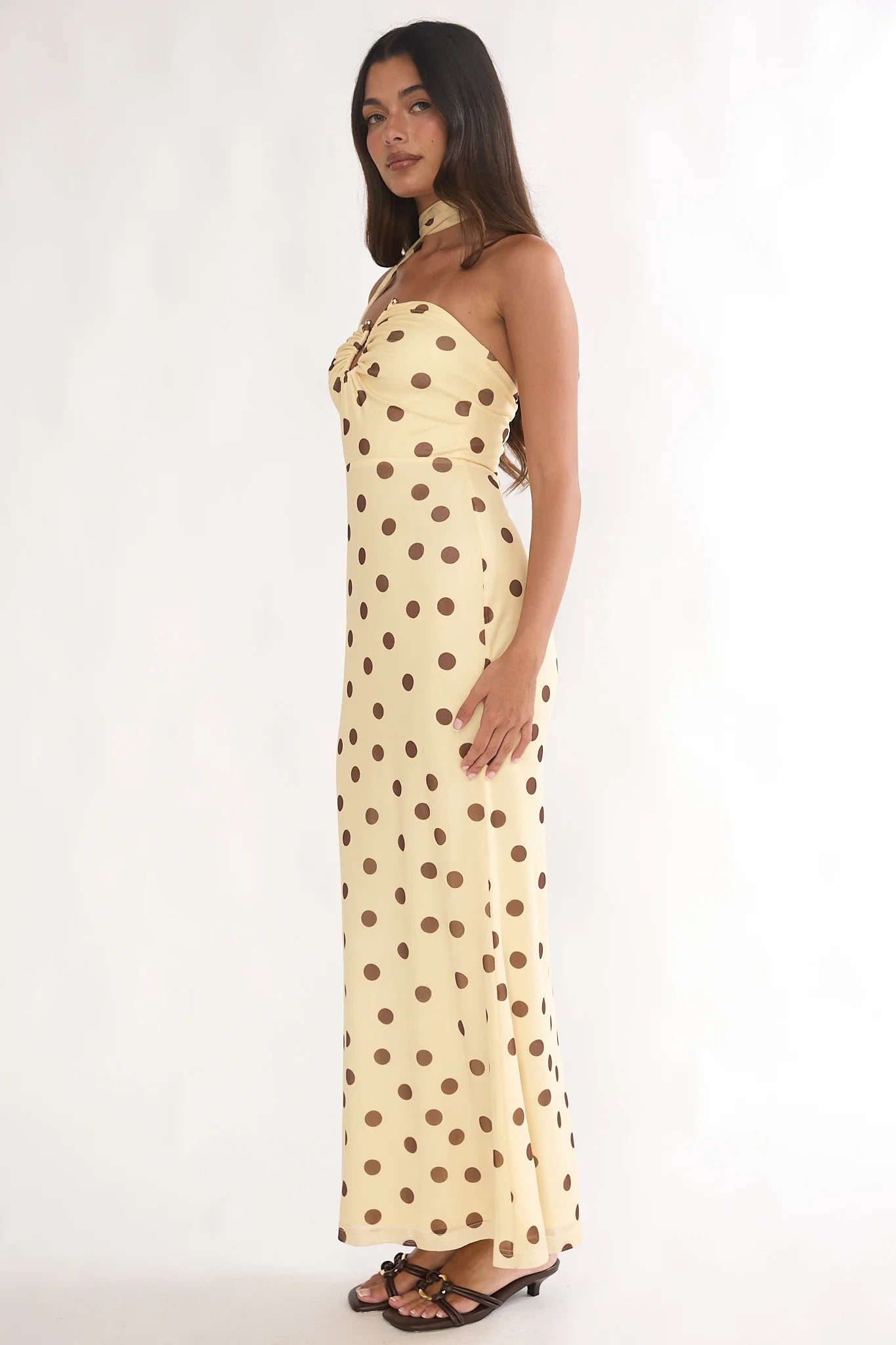Raeva Strapless Scarf Maxi Dress Spotted Yellow