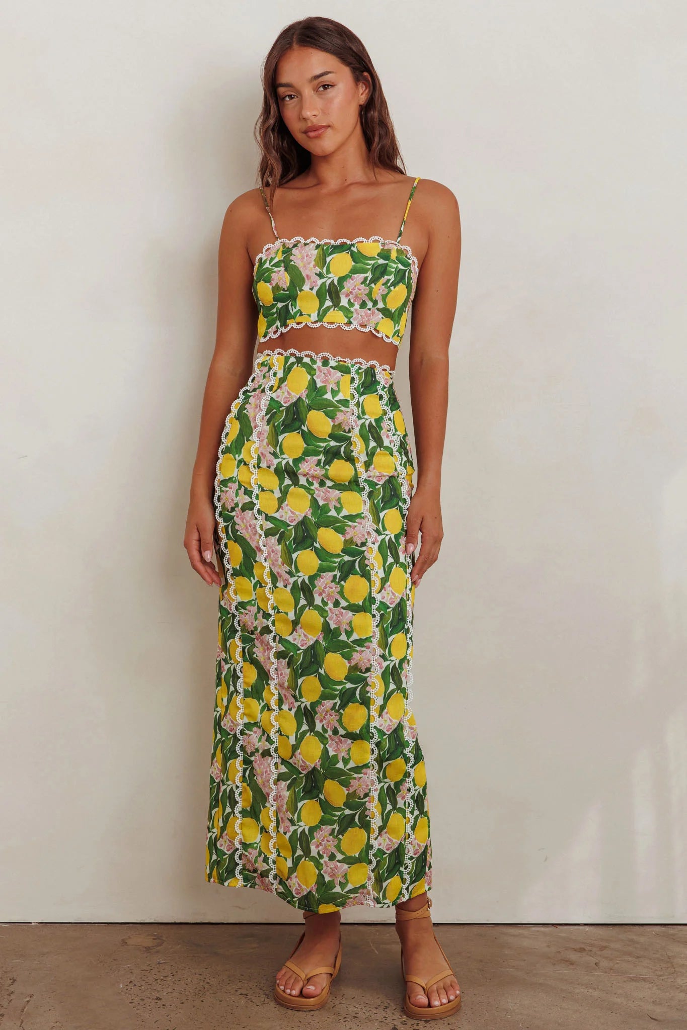 Chamberlain Scallop Trim Maxi Skirt Citrus Lemon