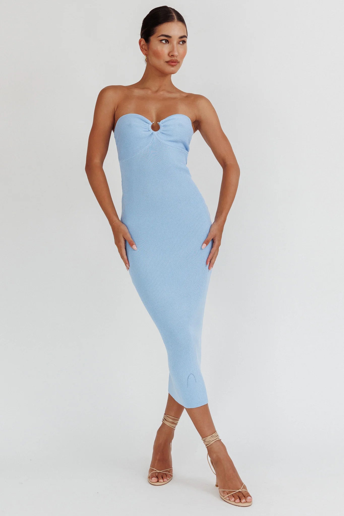 Real Talk Sweetheart Neckline Midi Dress Blue