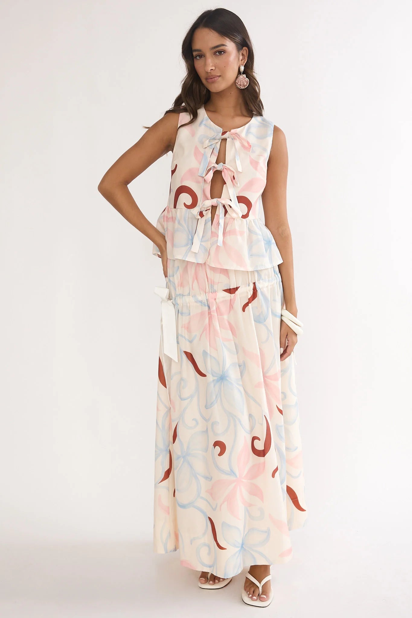 Salty Sea Side Bow Maxi Skirt Floral