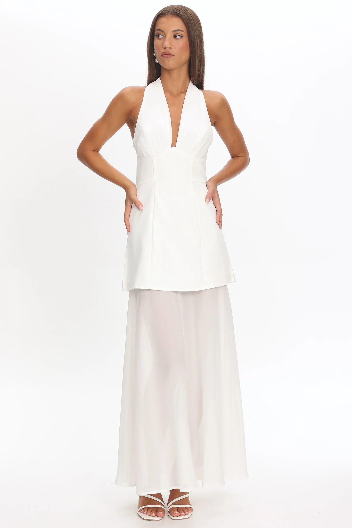 Opulent Halterneck Layered Maxi Dress White