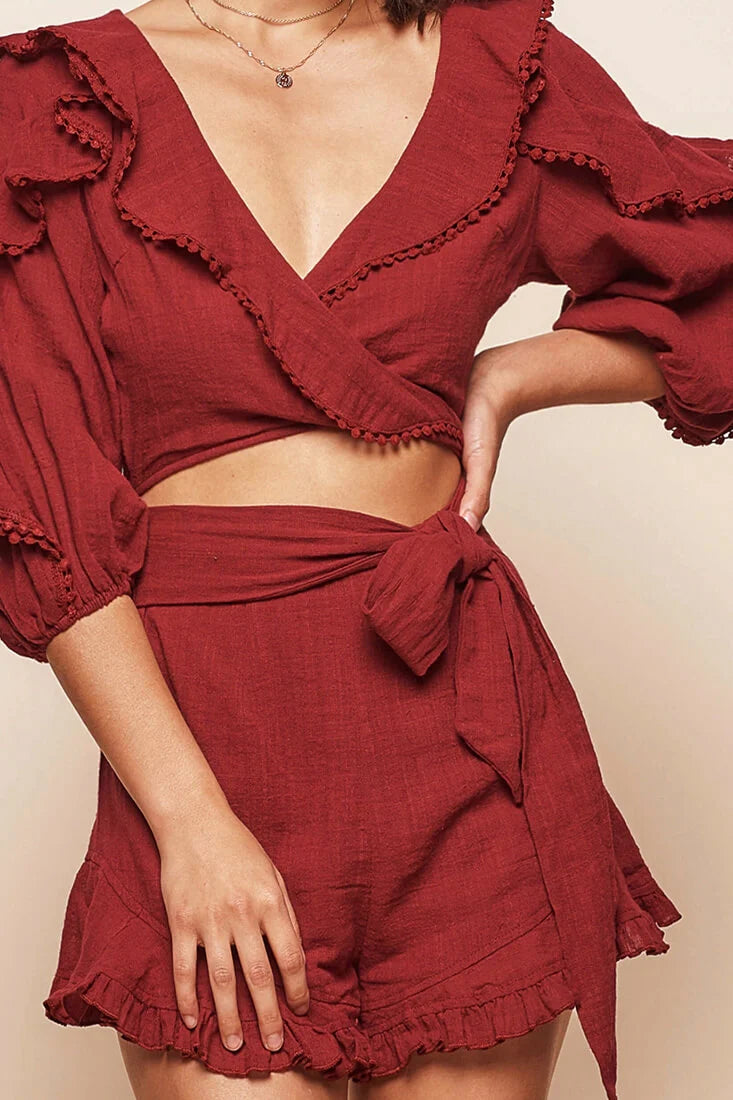 Peta Faux Two-Piece Romper Burgundy