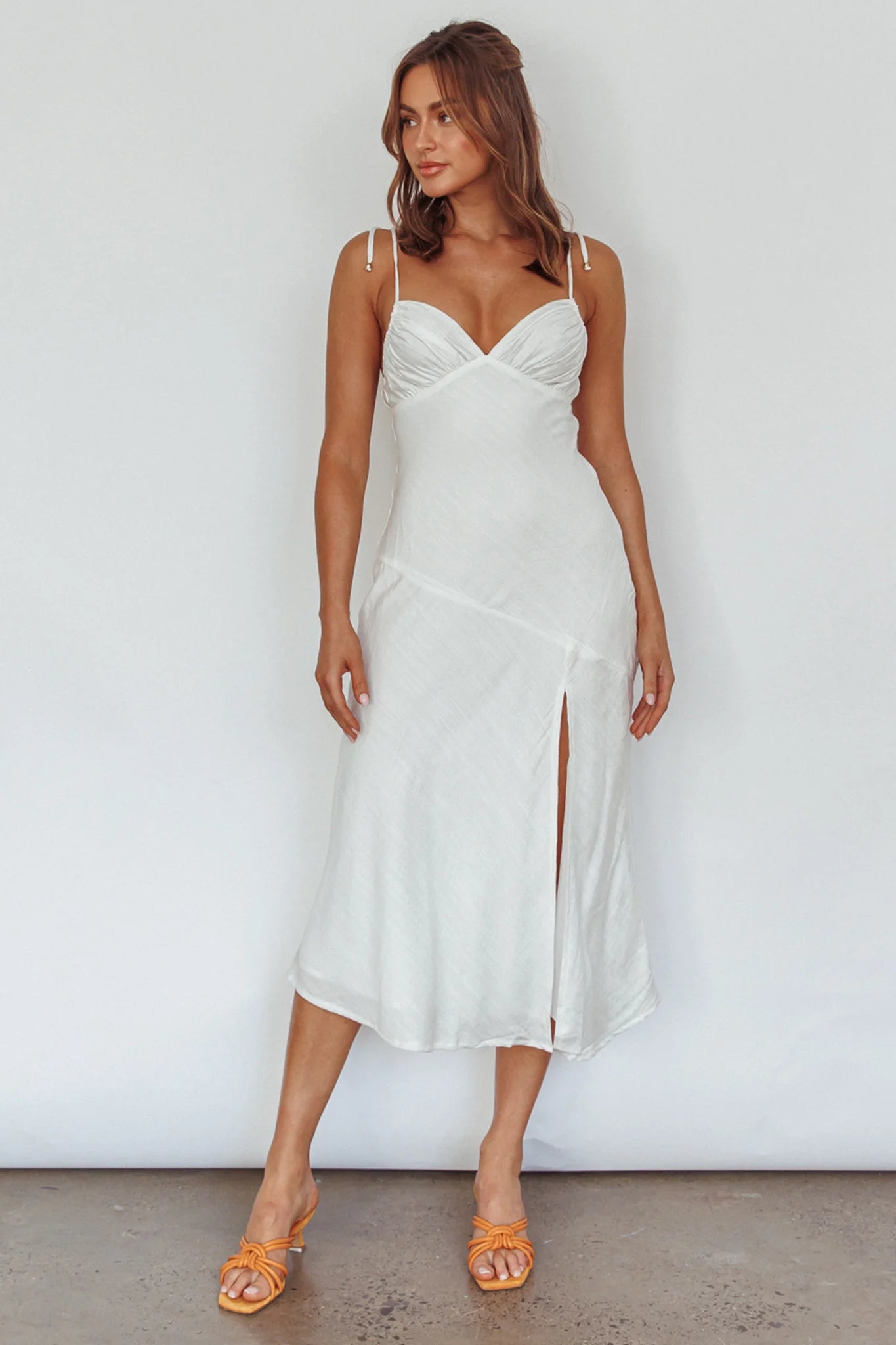 Clovelly Tied Shoulder Midi Dress White