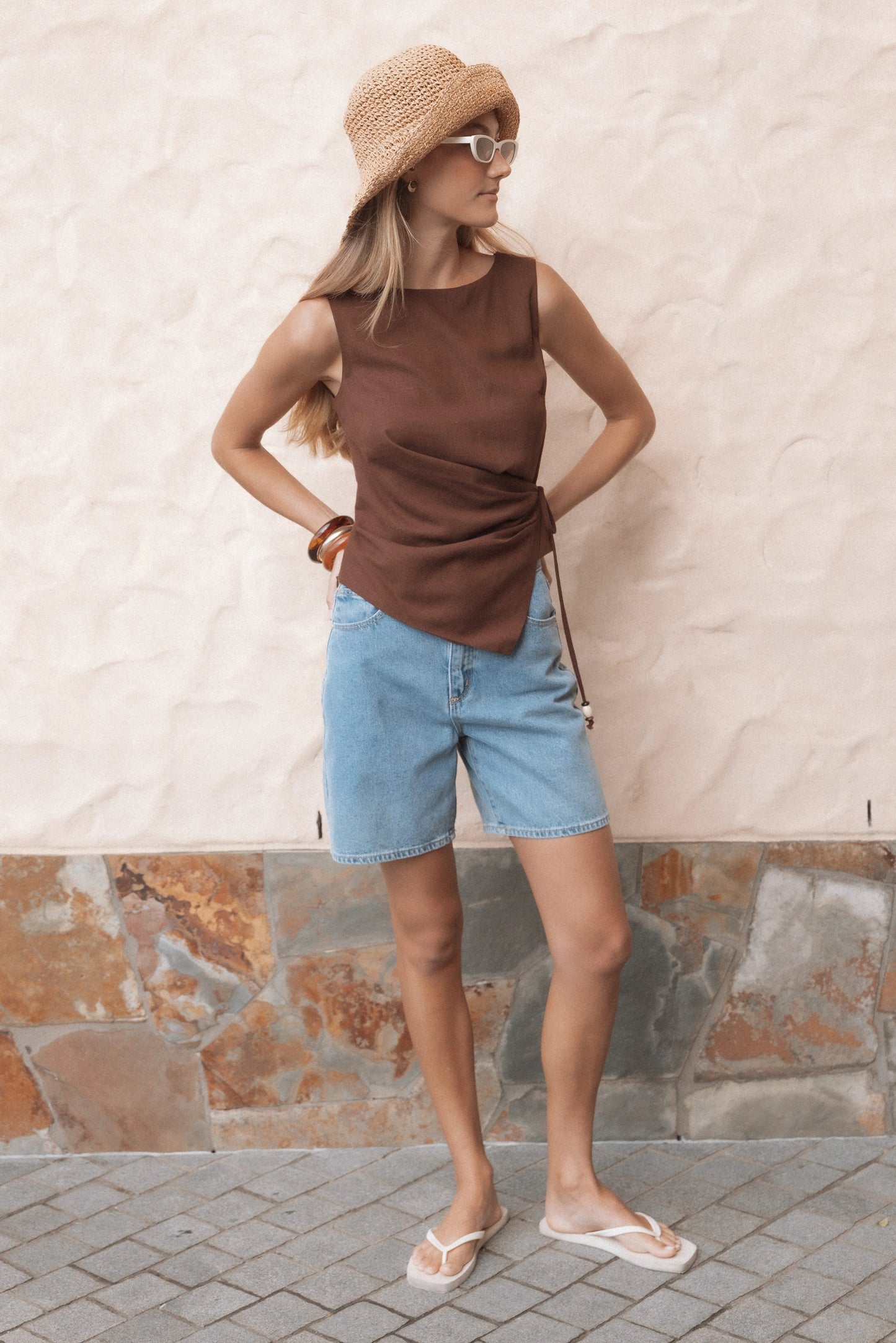 Heloise Side Tie Top - Dark Brown