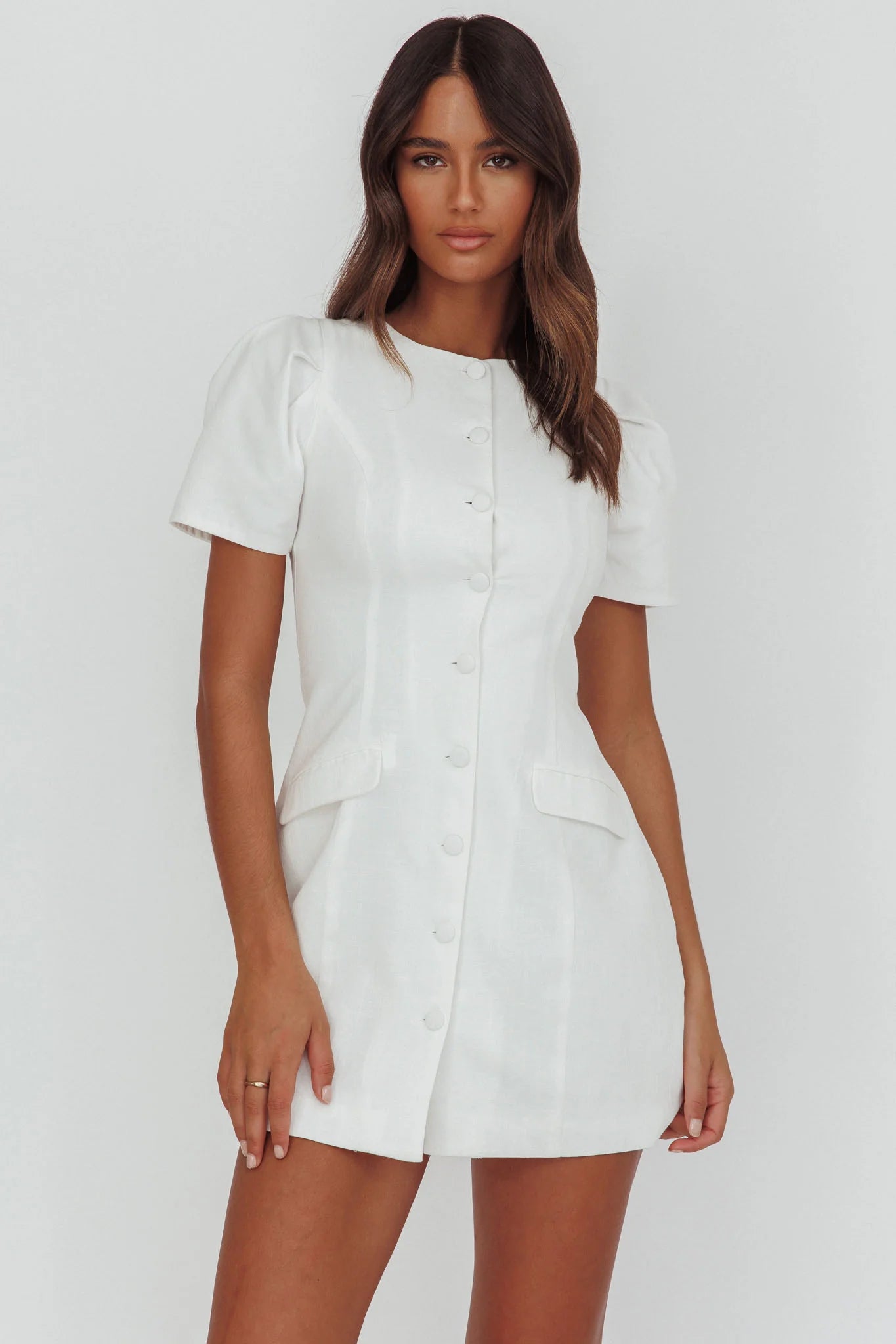 Philomena Button Front Mini Dress White