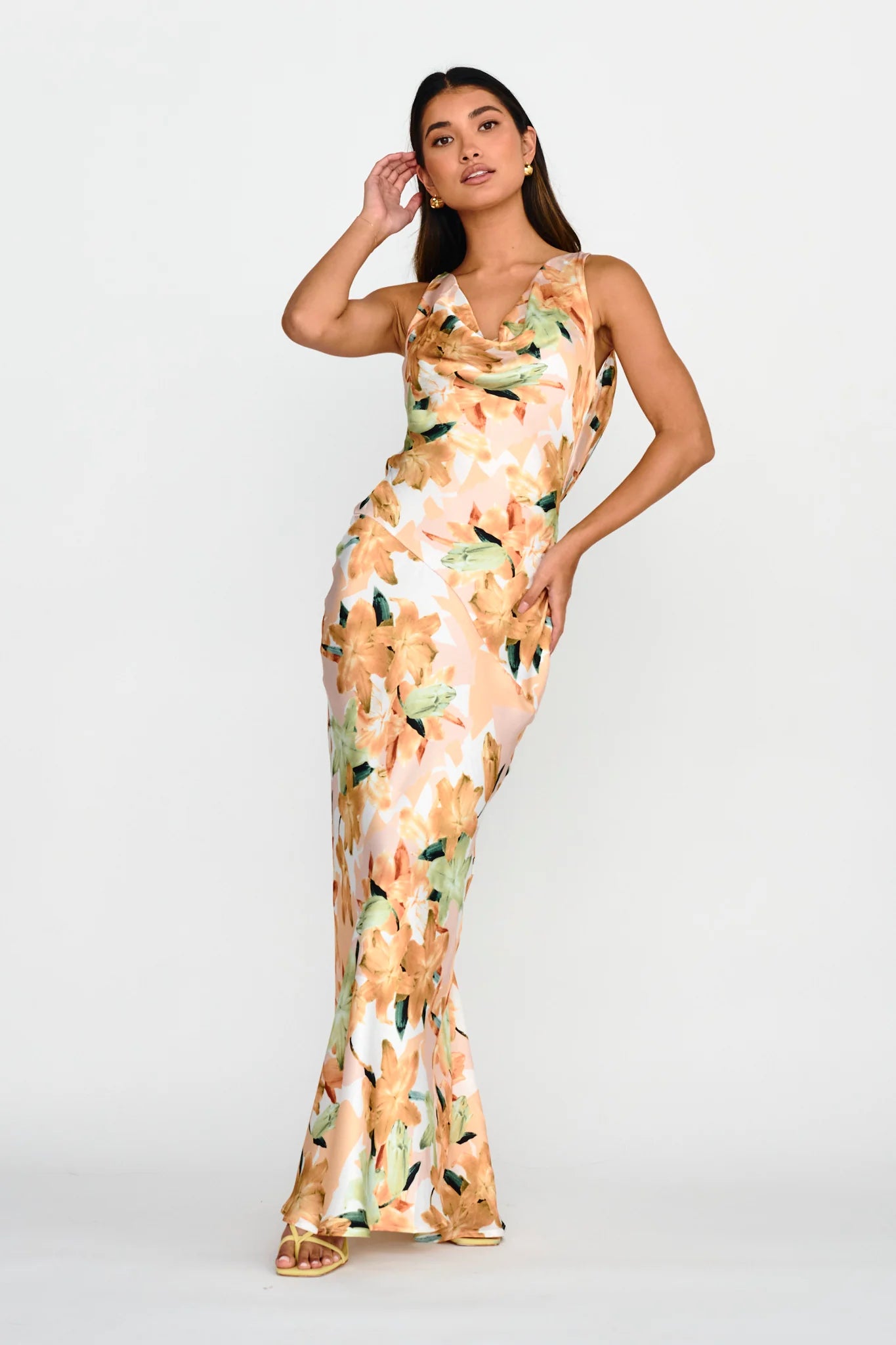 Cassiopeia Open Back Maxi Dress Lily Print Yellow