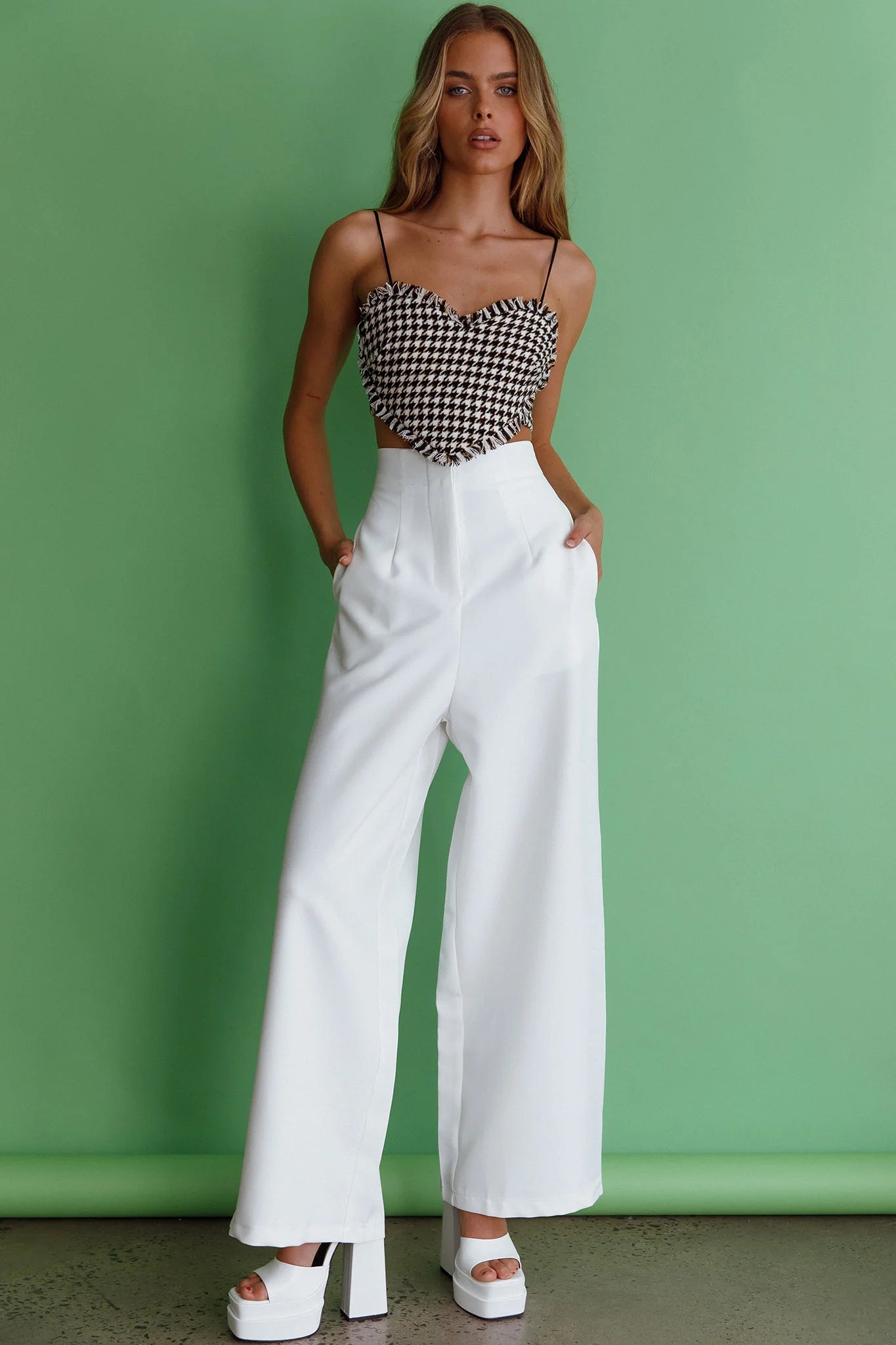 Starke High Waist Wide Leg Pants White