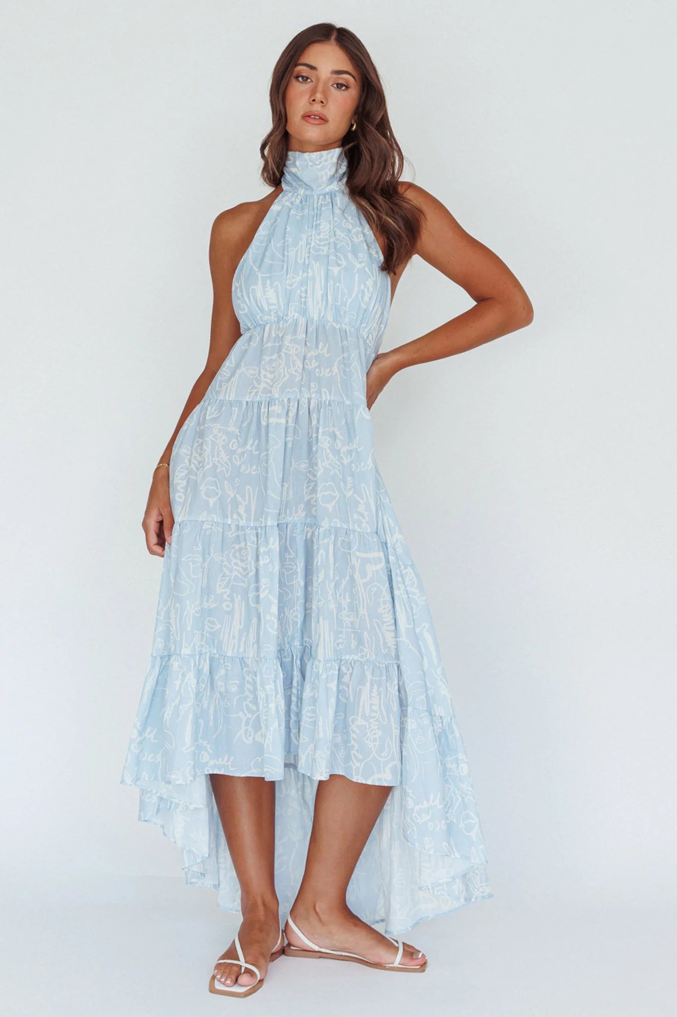South Haven Halter Midi Dress Floral Blue