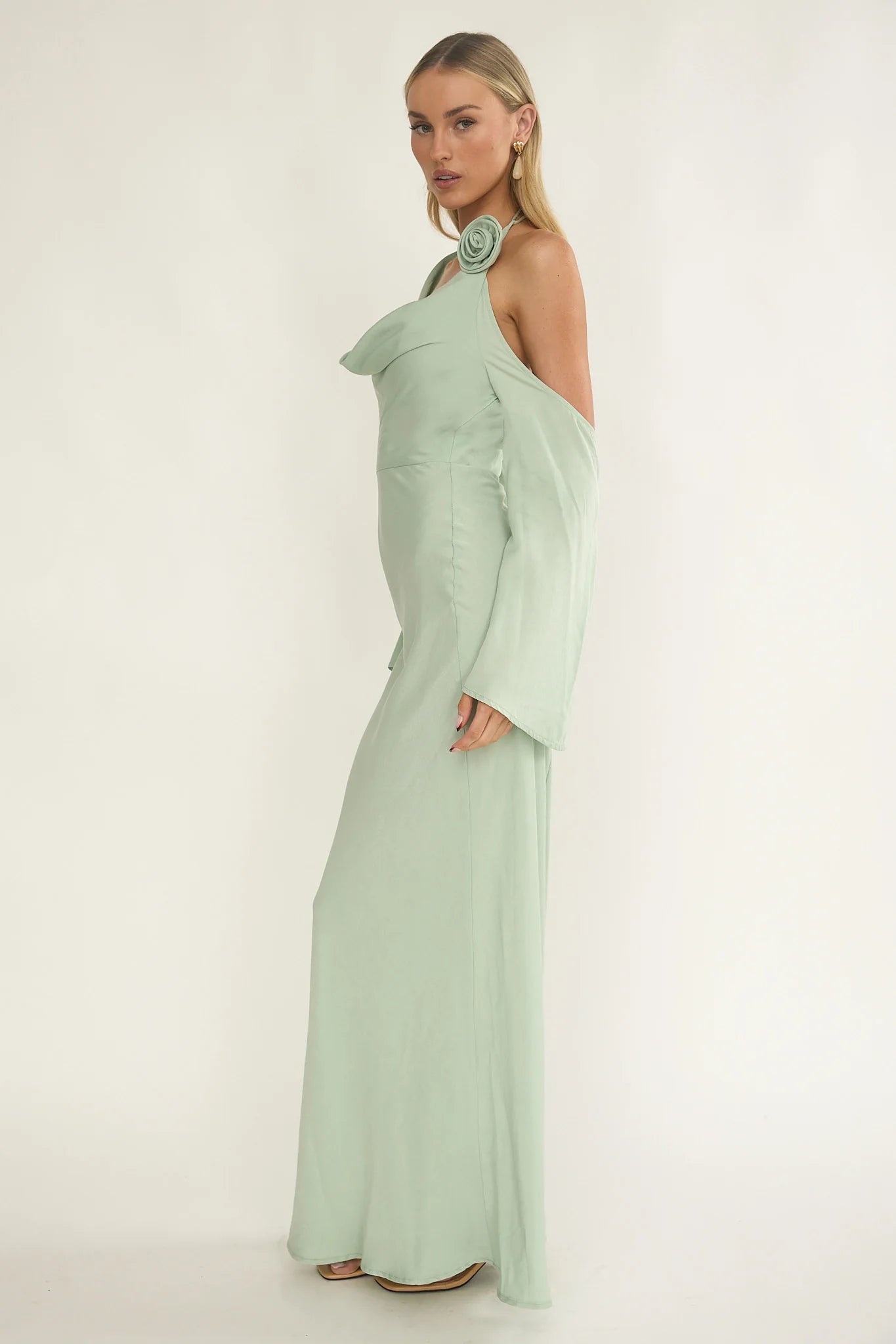 Solenne Cowl Neck Cold Shoulder Maxi Dress Sage