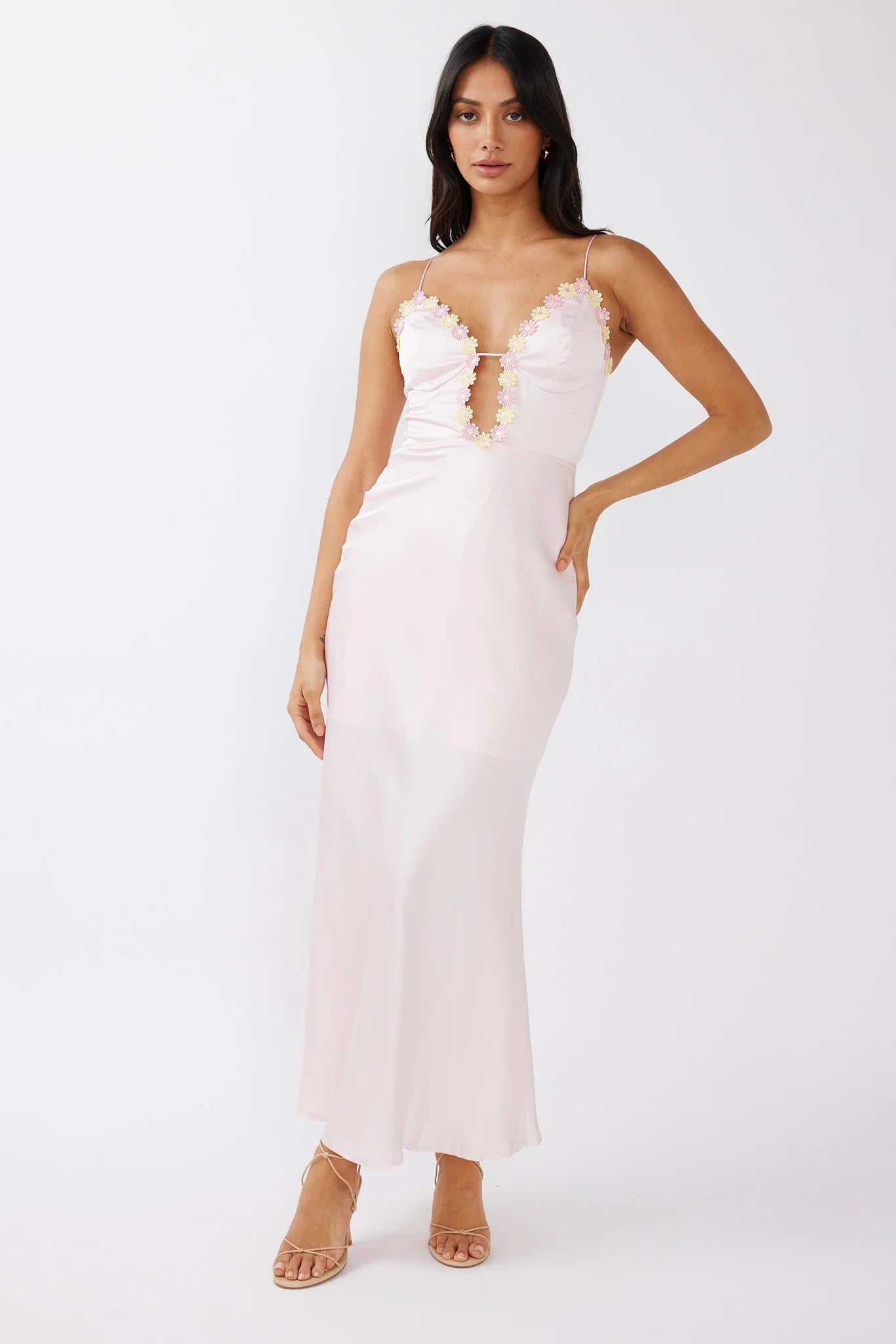 Honeysuckle Floral Neckline Midi Dress Pink – Langwyqu