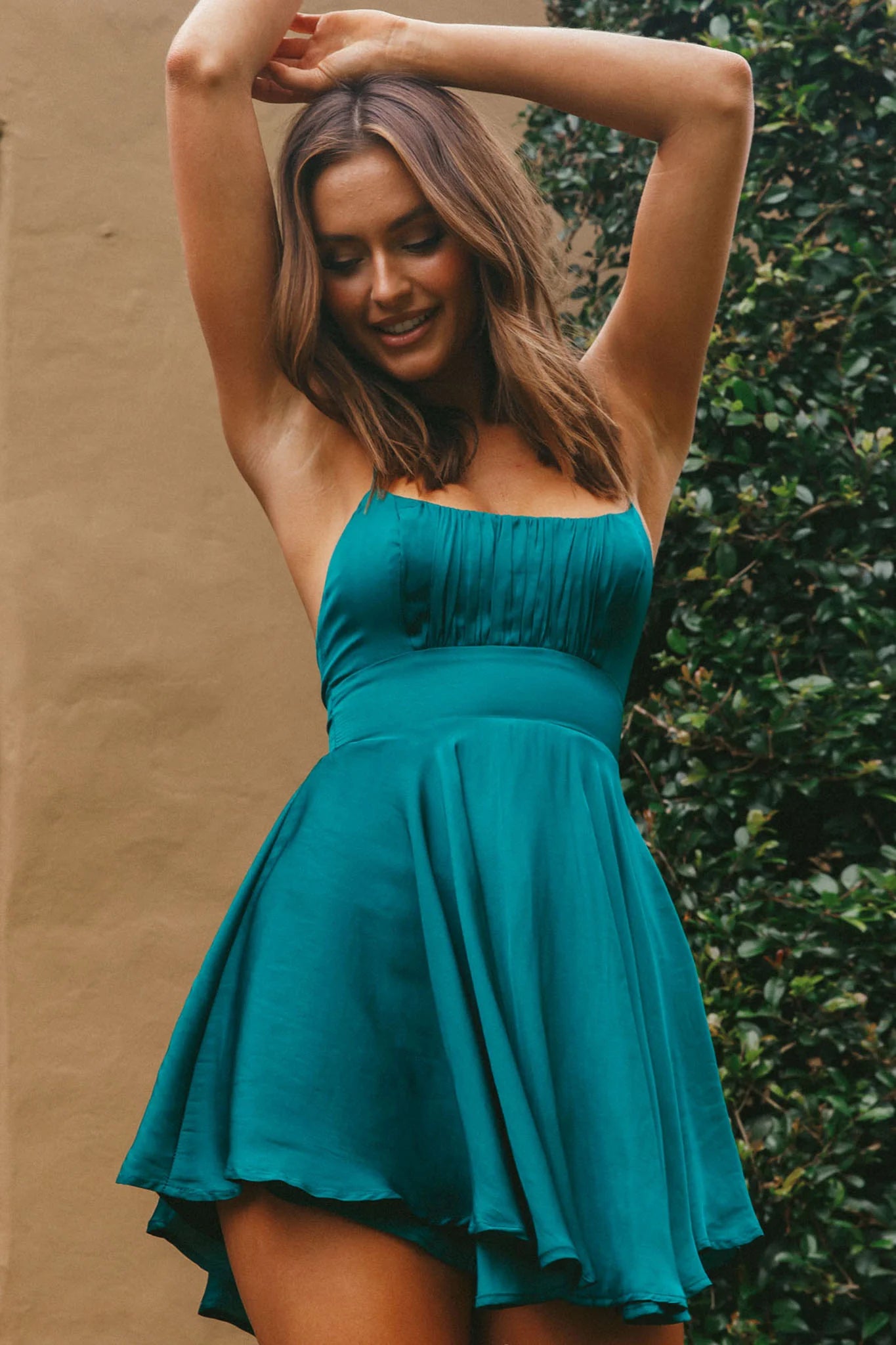 One Sweet Day Gathered Bust A-Line Dress Forest Green