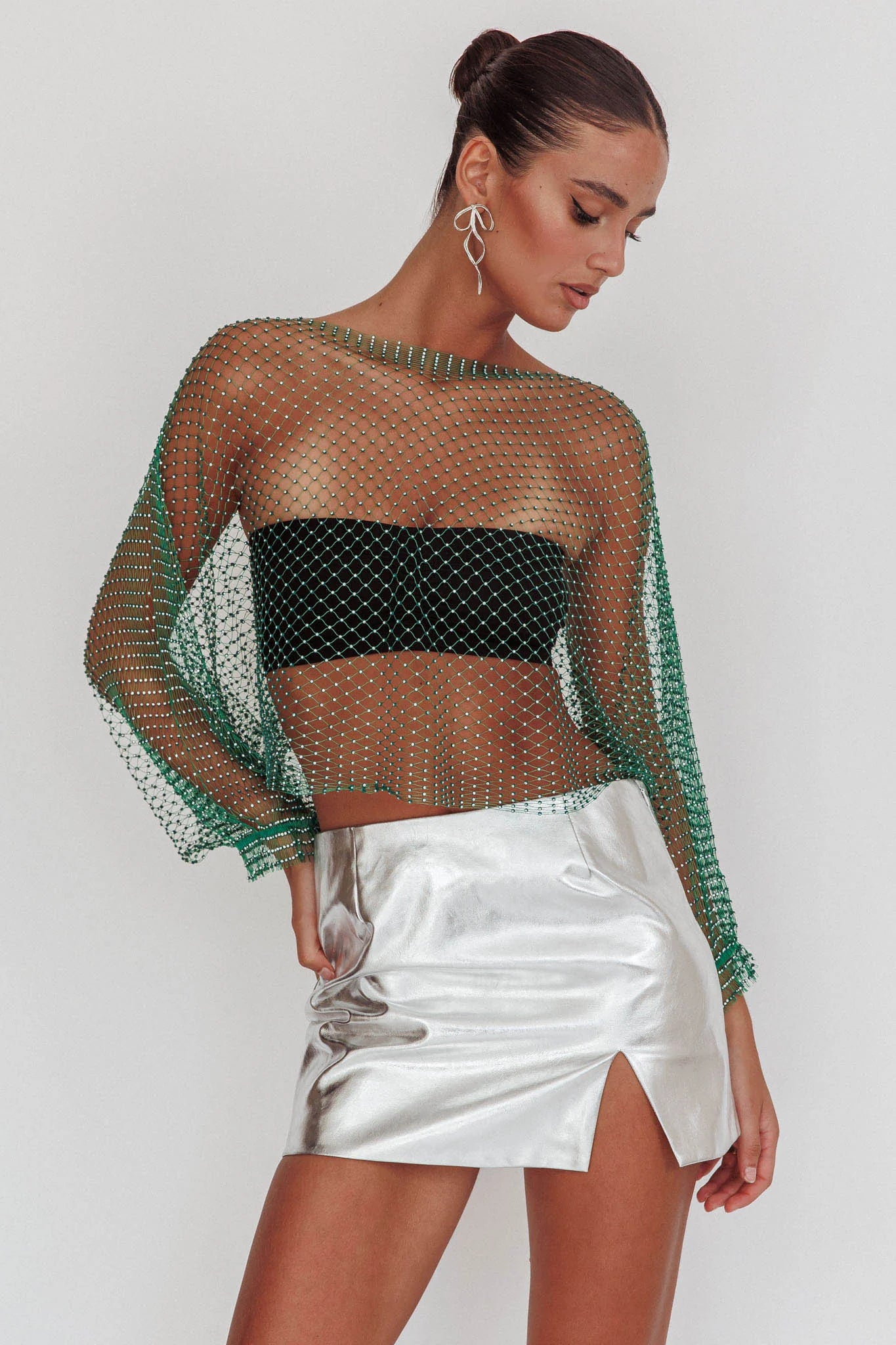 Drama, Drama Long Sleeve Fishnet Top Green