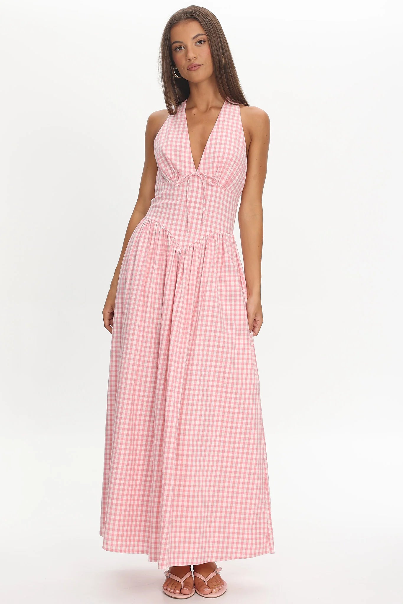 Sundrenched Halter Maxi Dress Checker Pink