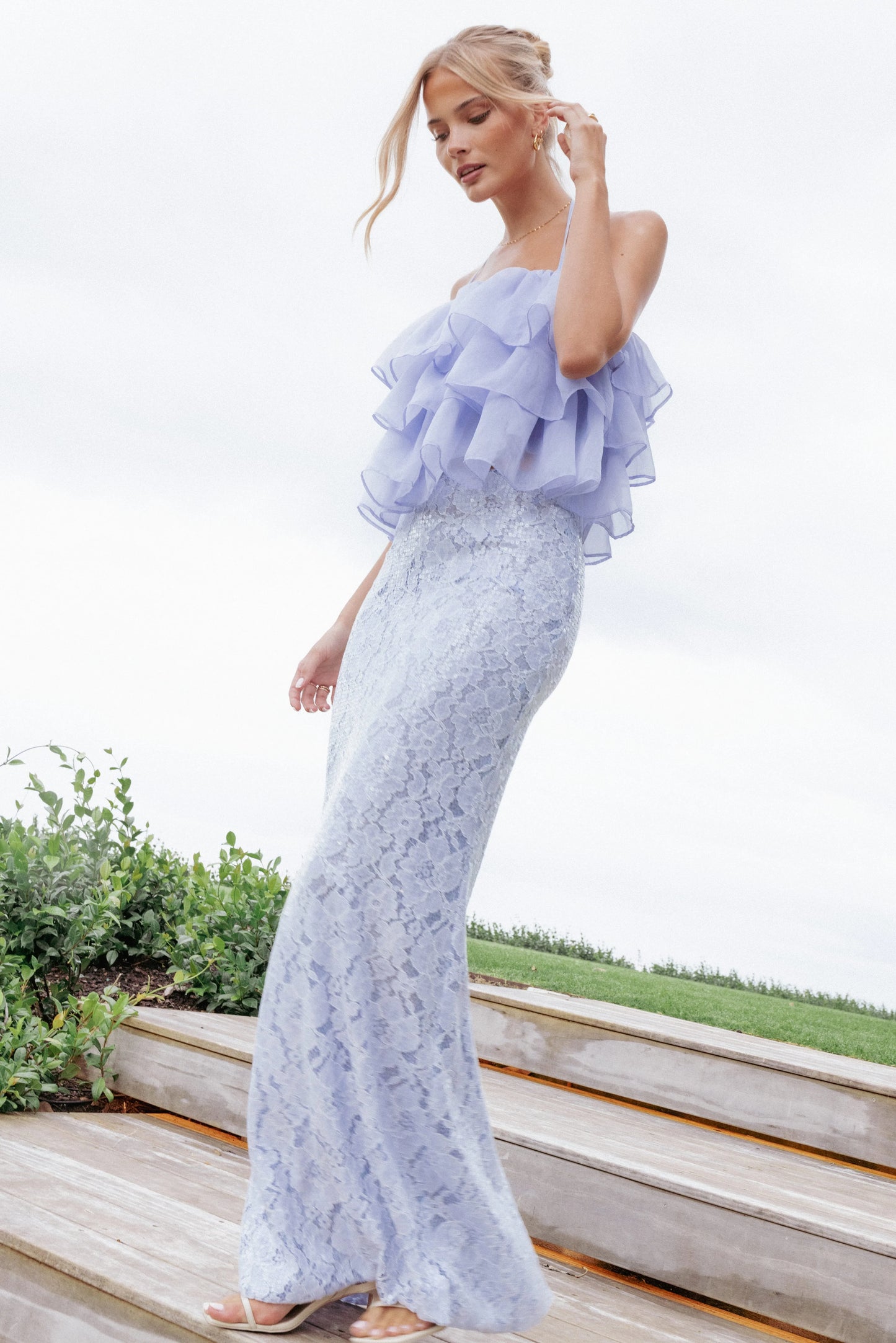 Jennings Lace Maxi Skirt - Blue Sequin