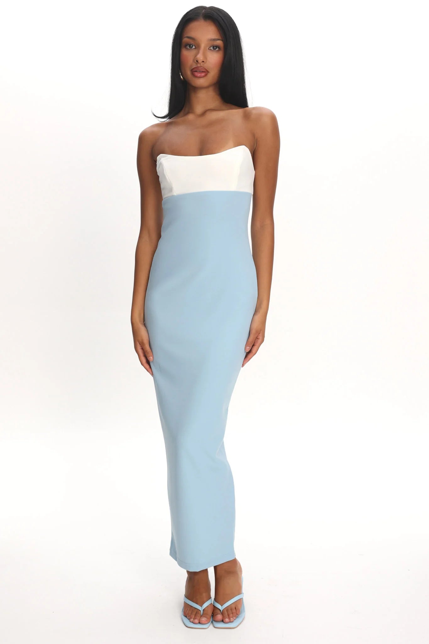Regent Strapless Maxi Dress Contrast Blue