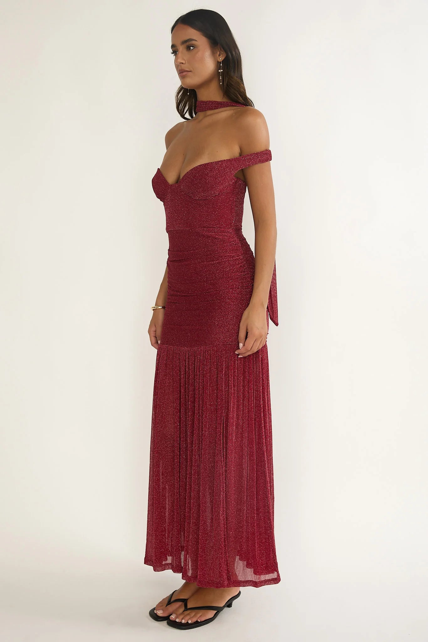 Delora Off-Shoulder Scarf Maxi Dress Red