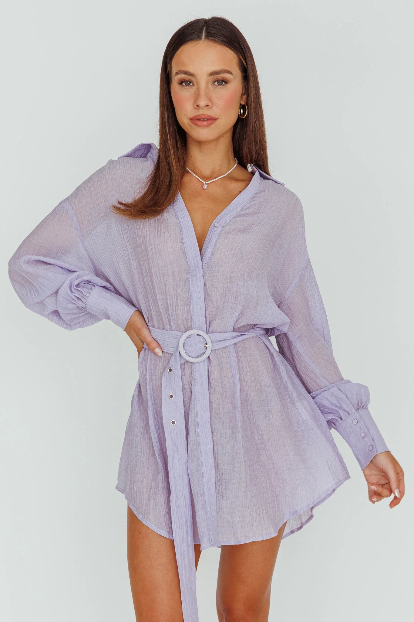Sady Long Sleeve Shirt Mini Dress Lilac