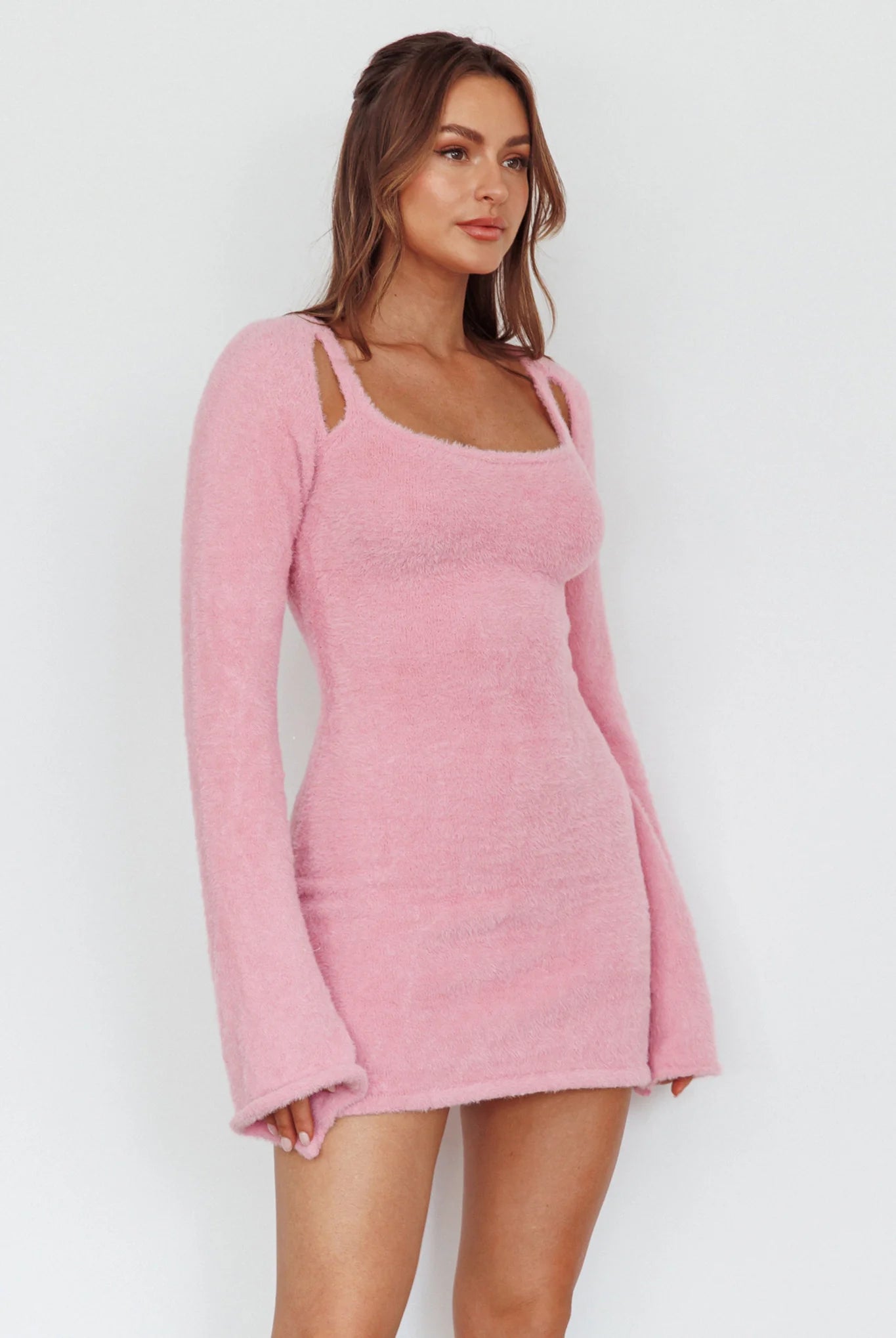 Count On It Fuzzy Knit Mini Dress Blush