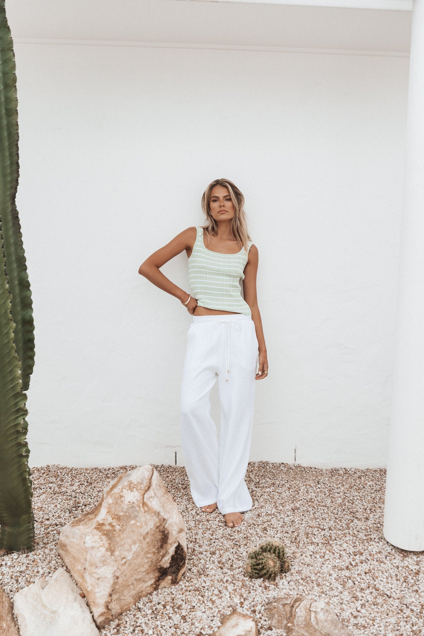Milla Knit Top - Sage Stripe
