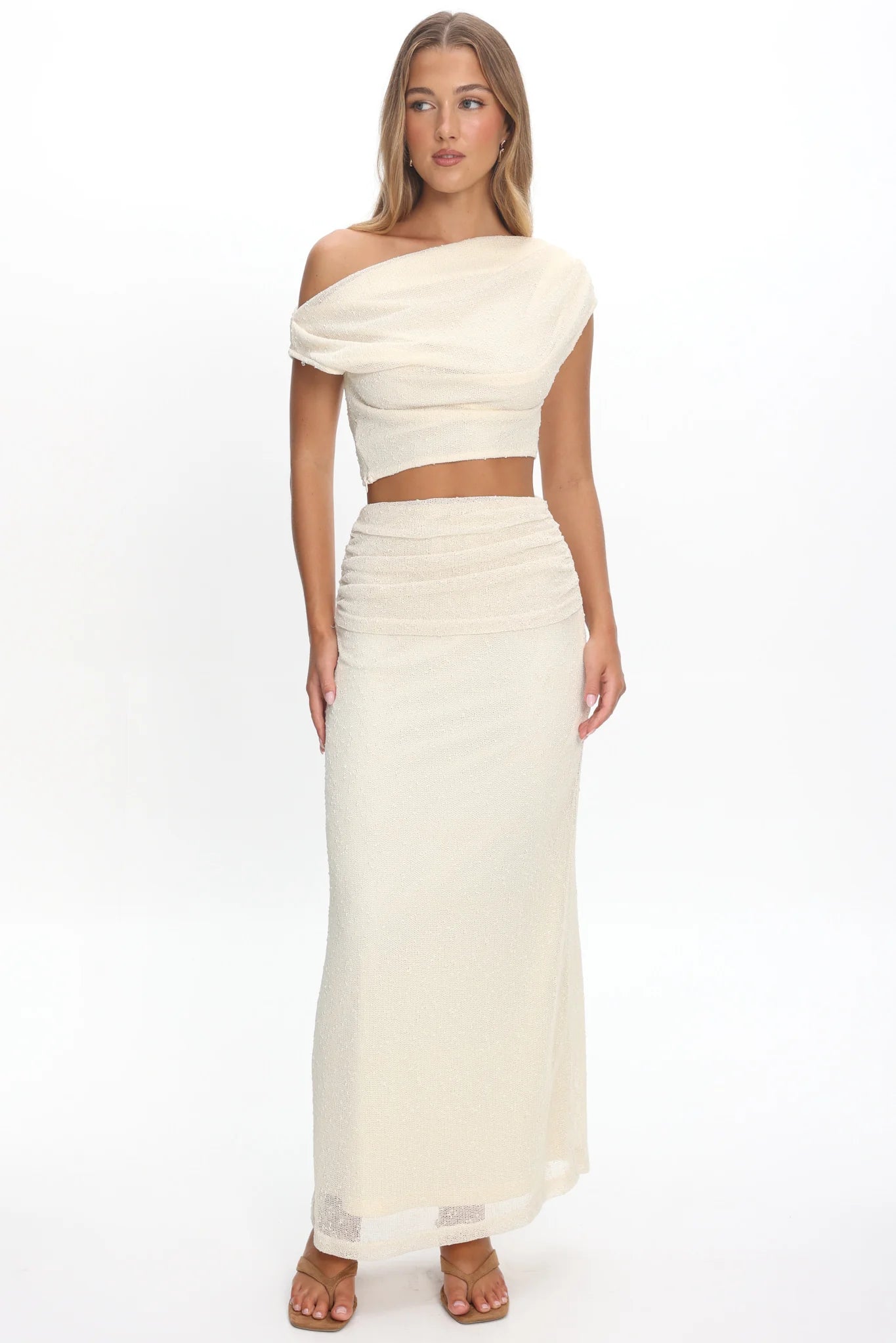 Alivya Ruched Waist Maxi Skirt Butter