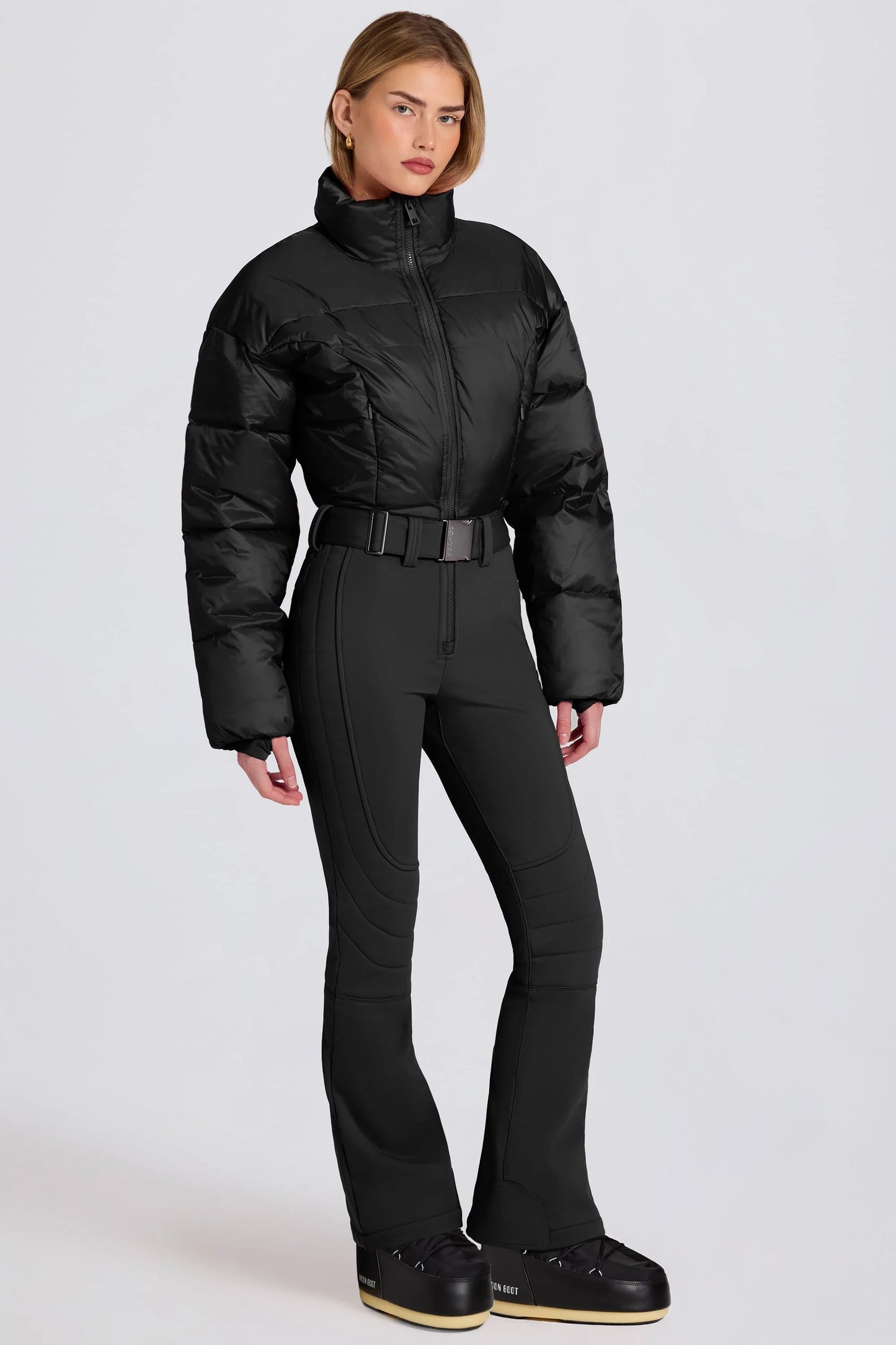 Waterproof Padded Belted Ski Suit in Black