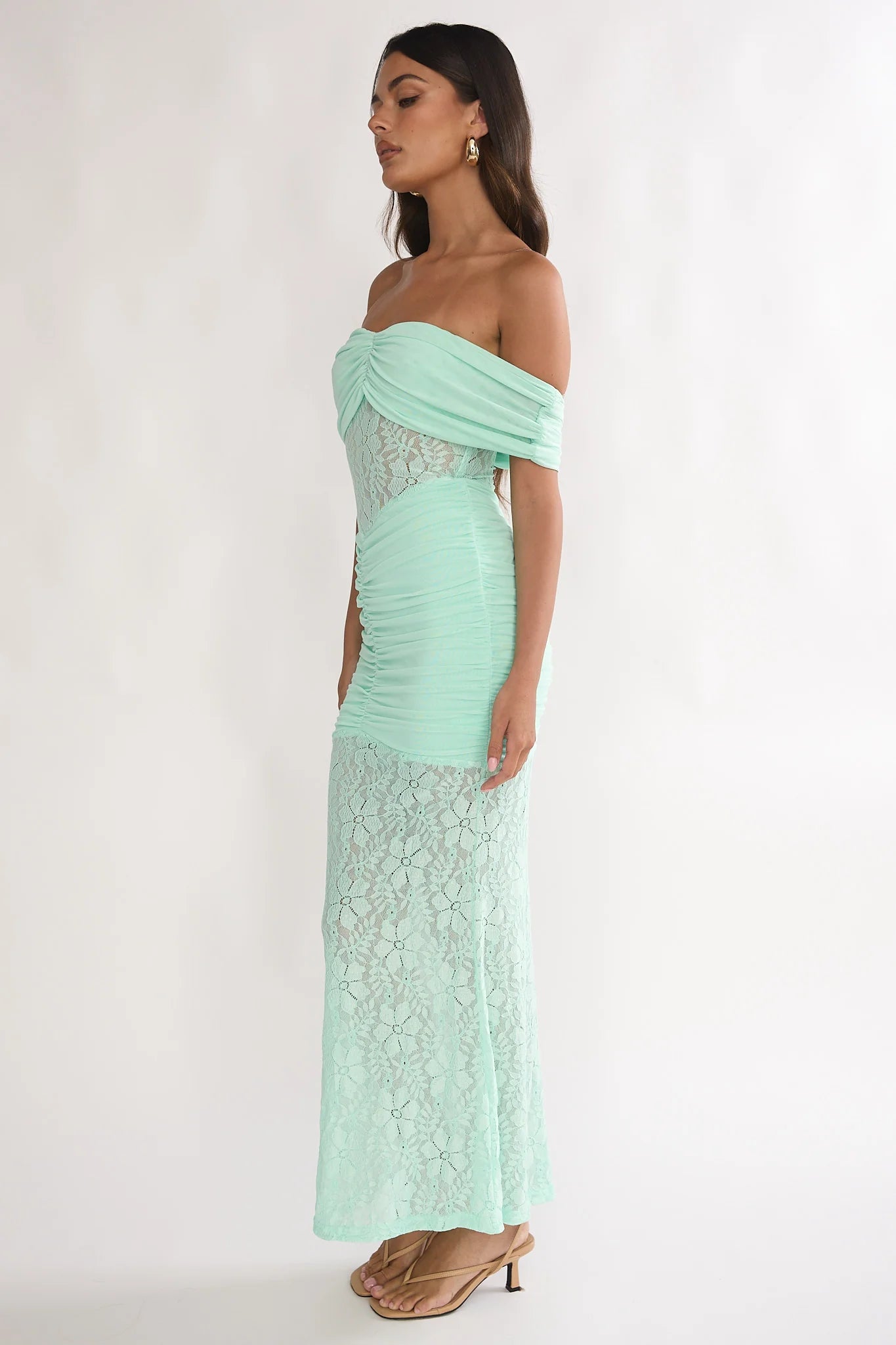 Silver Moon Off-Shoulder Maxi Dress Floral Mint