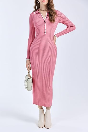 Women’s Soft Stretchy V-Neck Maxi Sweater Dress