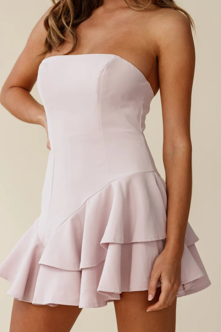 Candy Strapless Layered Ruffle Hem Romper Blush