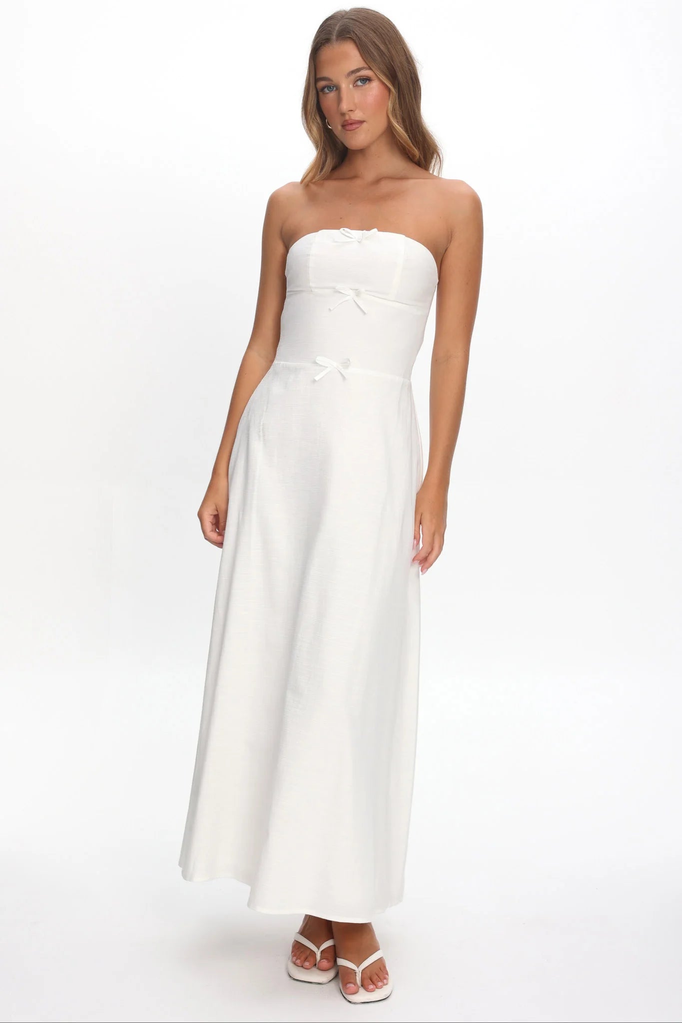 Celandra Bow Bodice Maxi Dress White