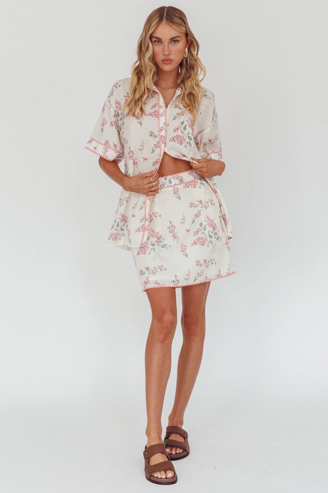 Catherina Ric-Rac Trim Mini Skirt Floral Pink