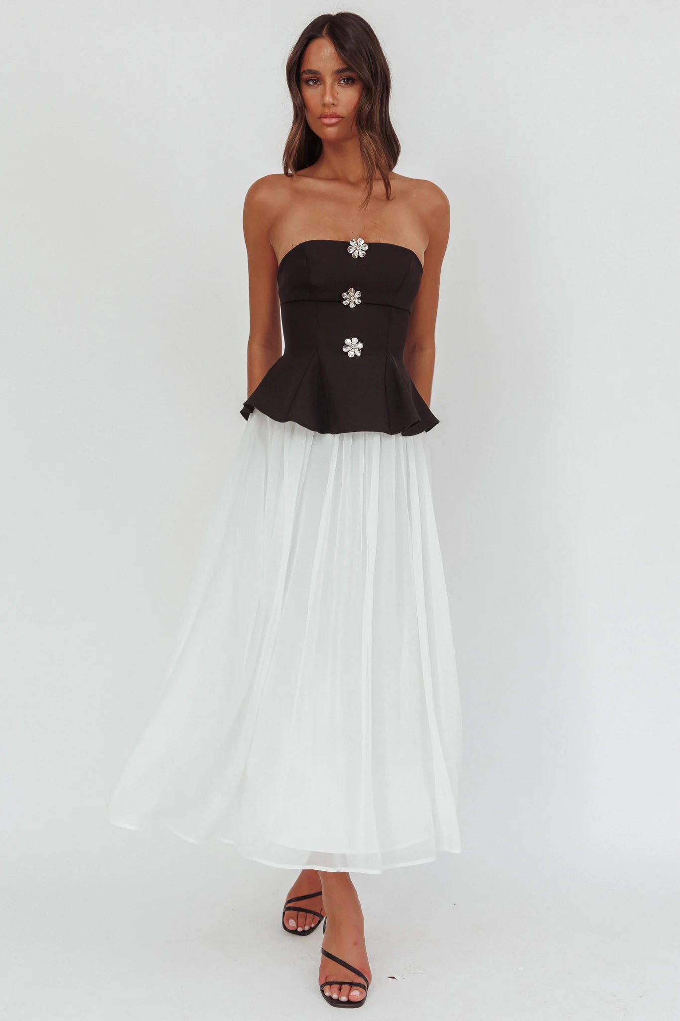 Rebel Peplum Bodice Midi Dress Black