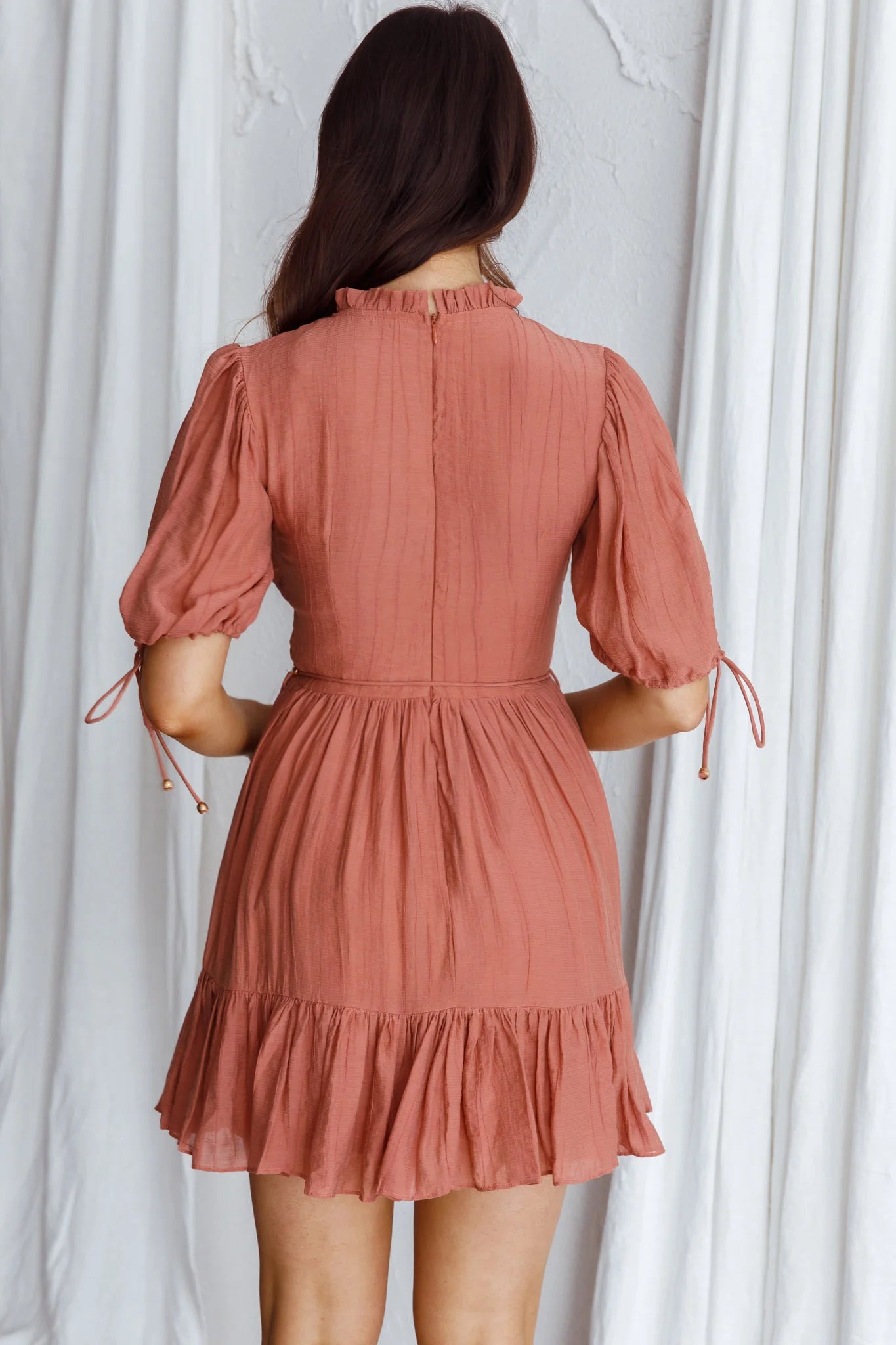 Secret Garden Puff Sleeve Smocked Bodice Dress Mocha
