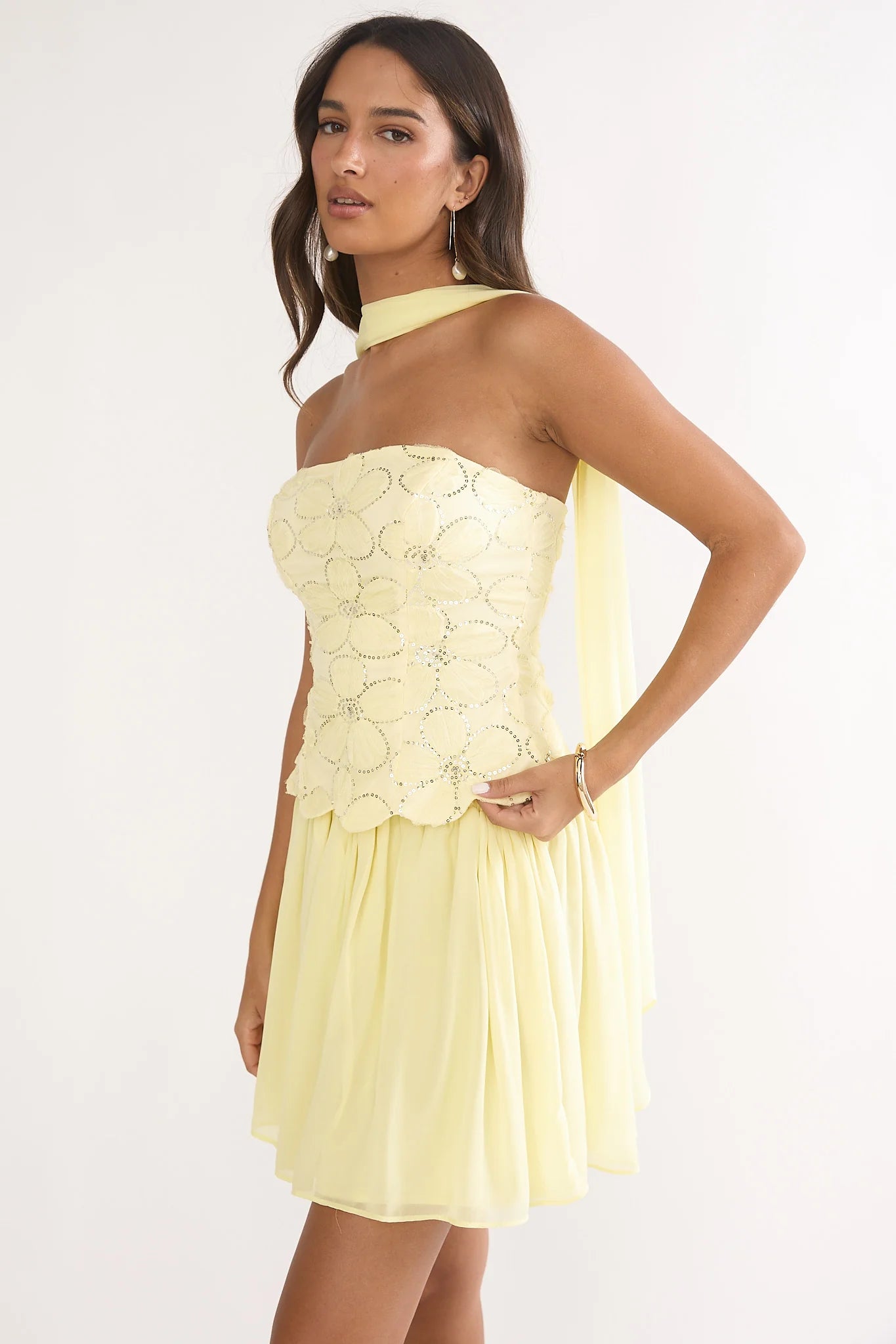 Sunset Serenade Elasticated Waist Mini Skirt Yellow