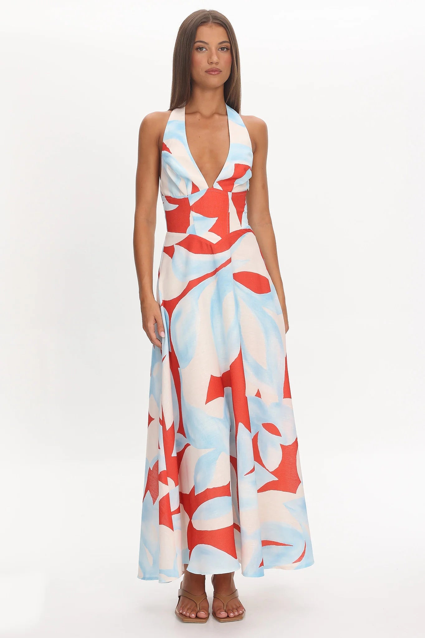 Riga Halterneck Maxi Dress Blue Multi