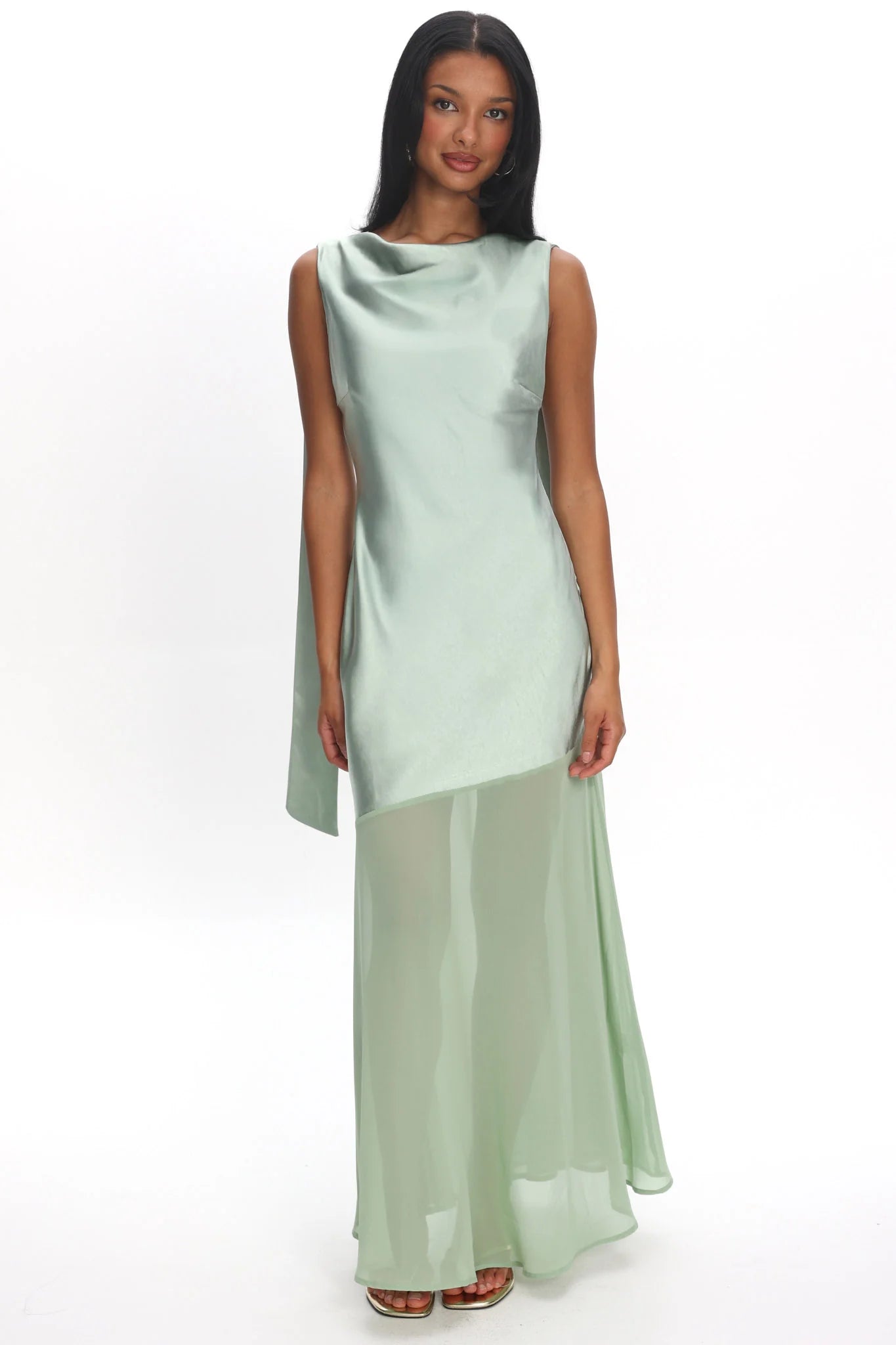 Second Glances Cowl Neck Backless Maxi Dress Sage