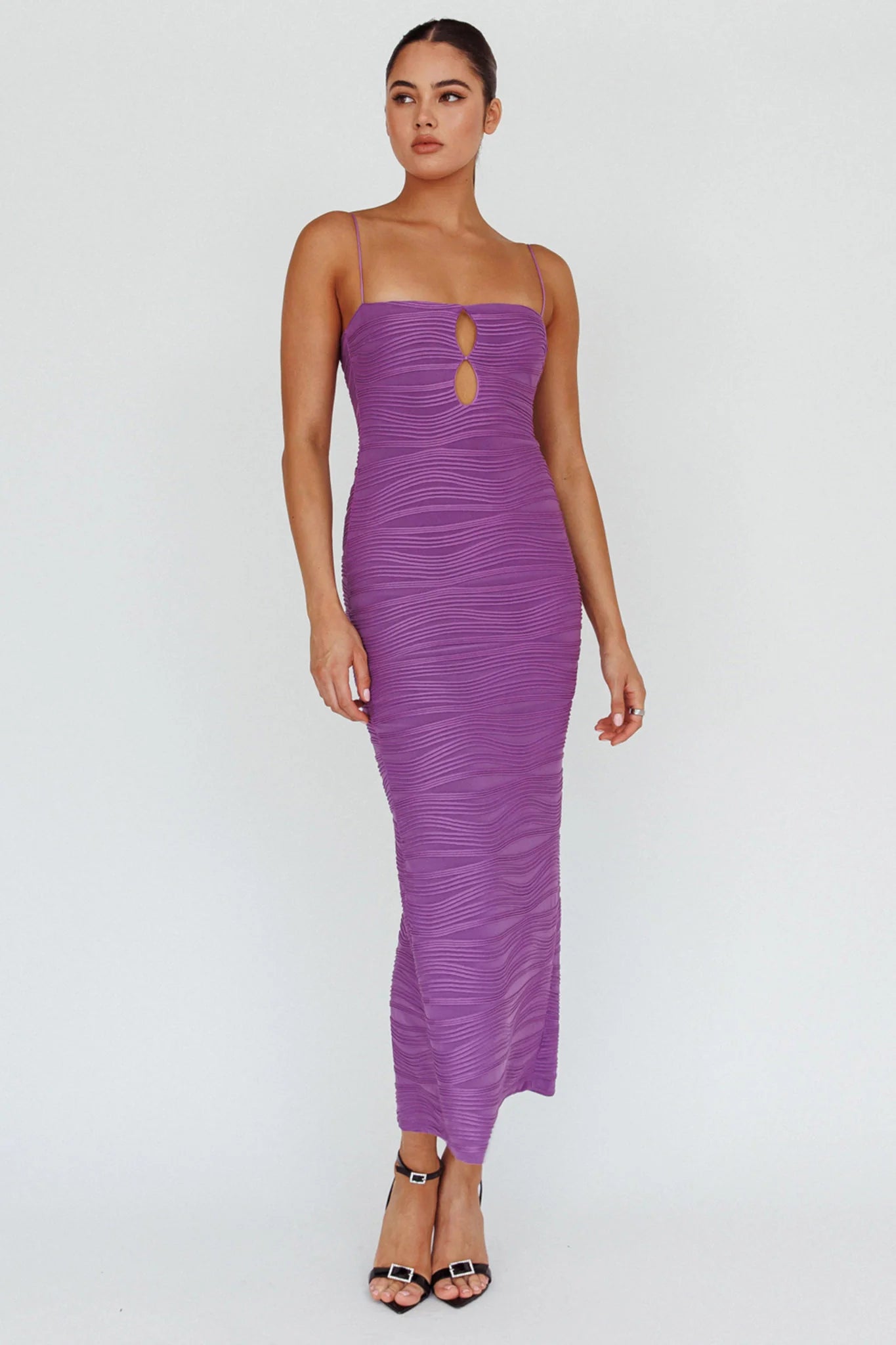 Orion Keyhole Bodice Midi Dress Purple