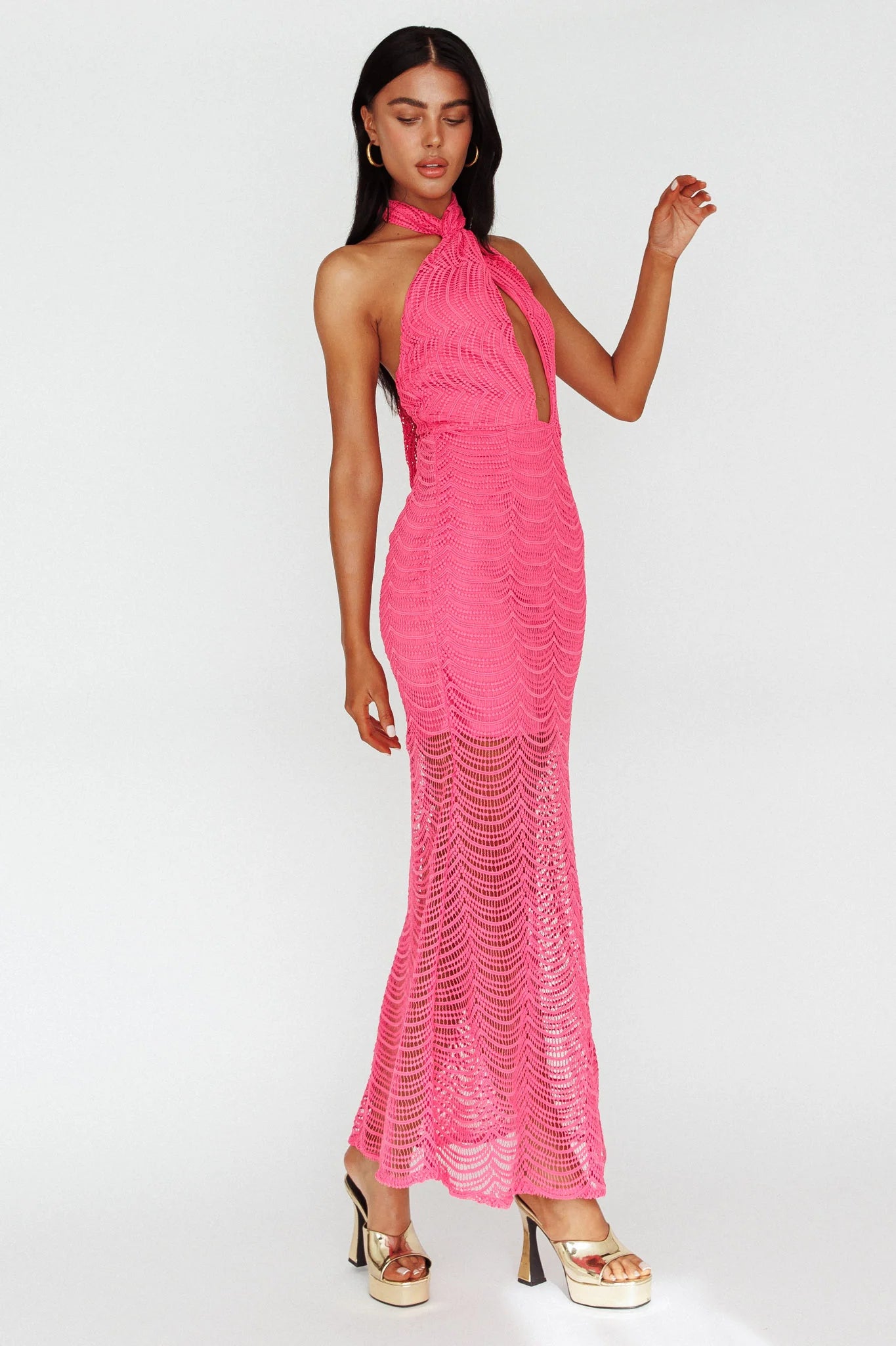 Costa Halterneck Midi Dress Pink