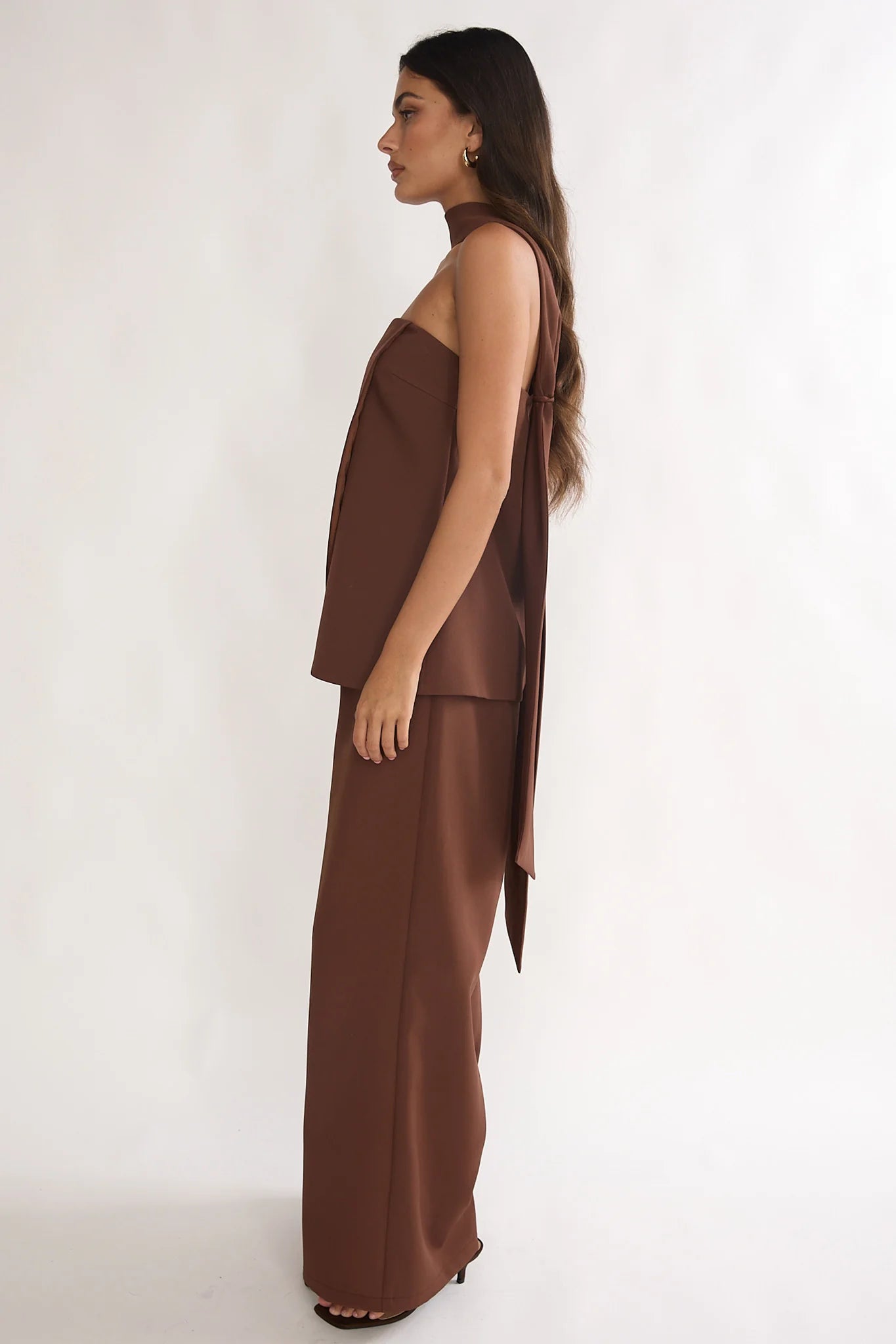 Florene Strapless Split Scarf Pants Chocolate