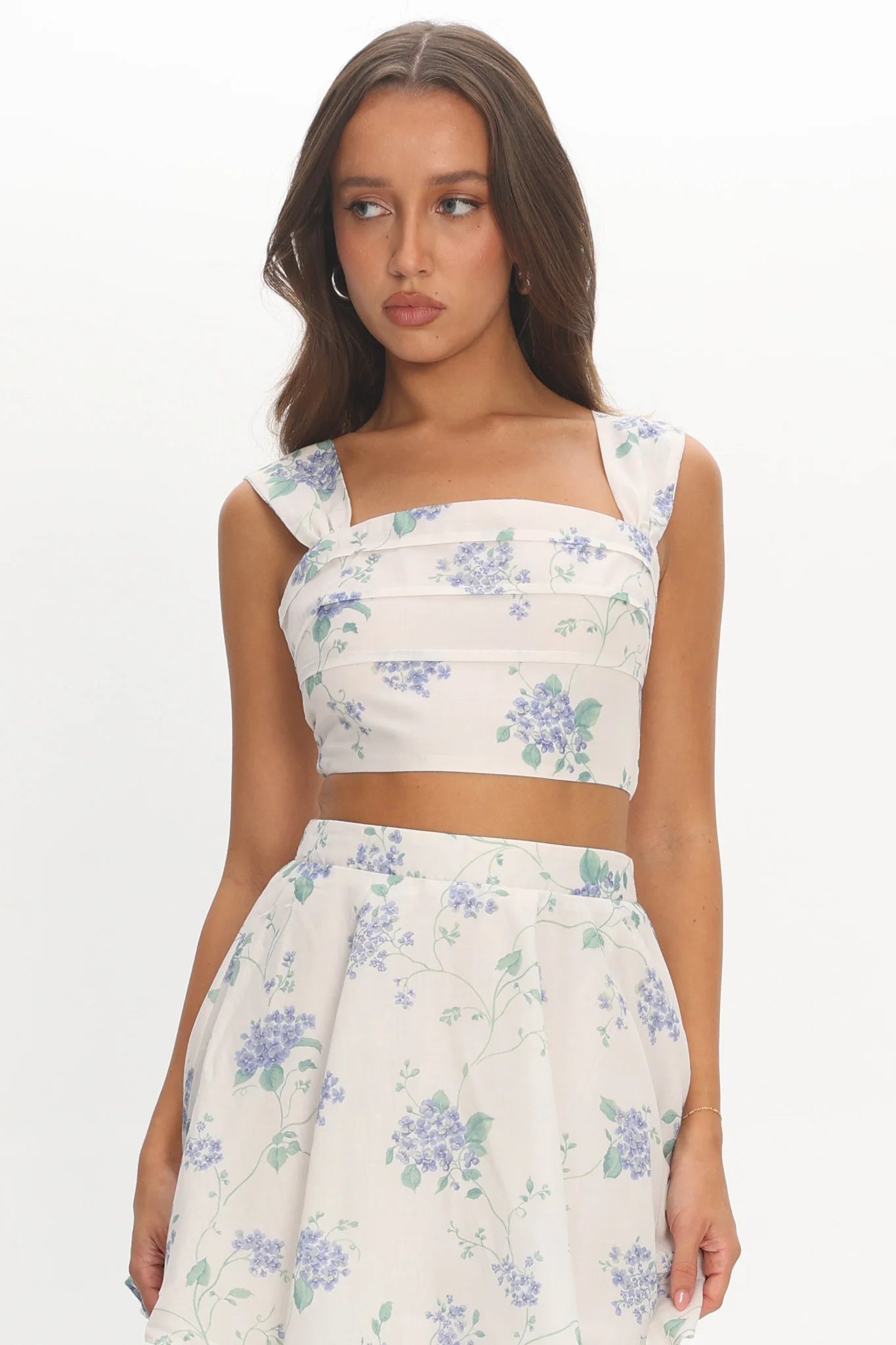 Dixon Pintuck Pleat Crop Top Floral Beige
