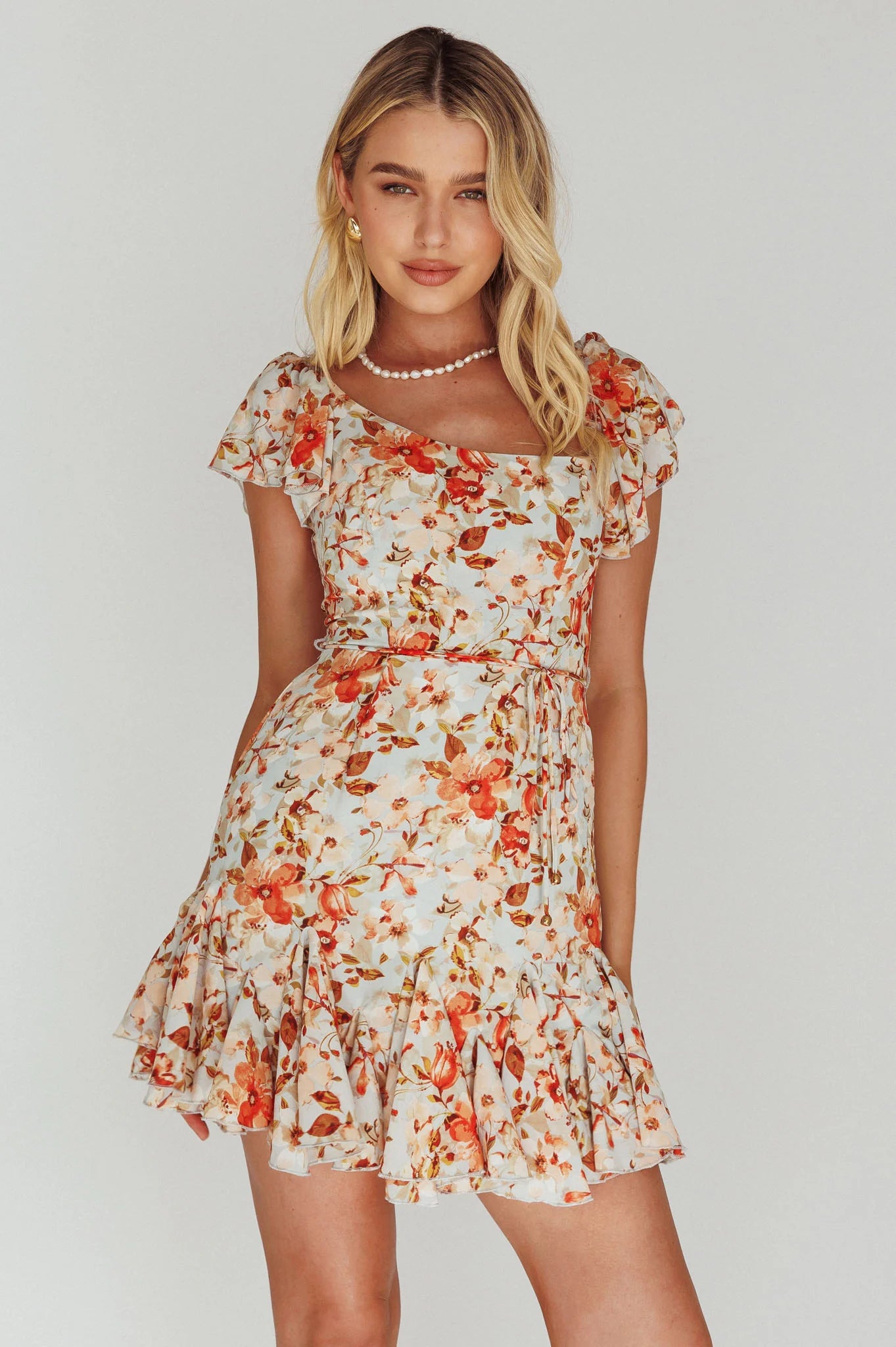 Diandre Godet Hem Mini Dress Floral Orange