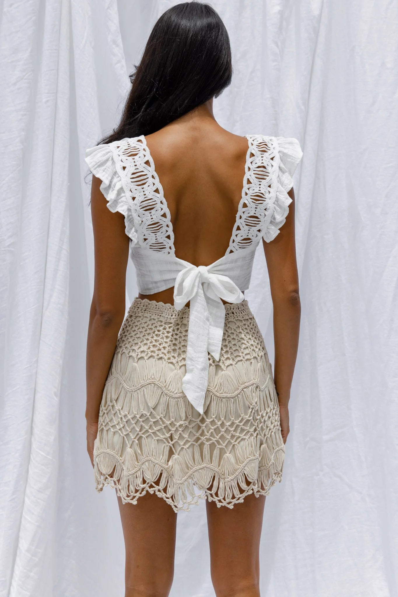 Pura Vida Crochet Mini Skirt Beige