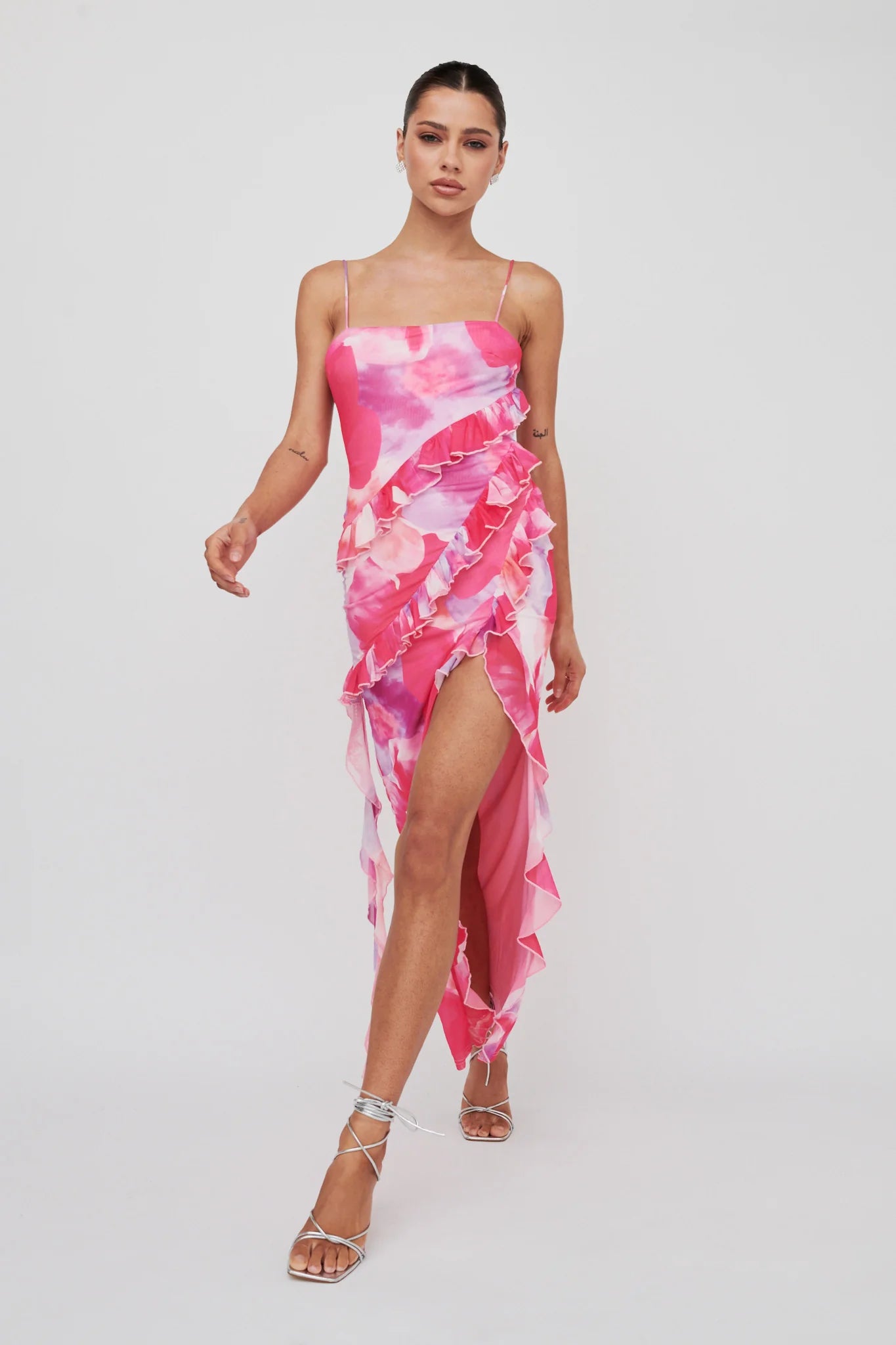 Crush On You Split Ruffle Midi Dress Pink
