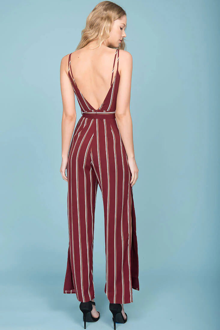 Kallie Striped Jumpsuit Wine