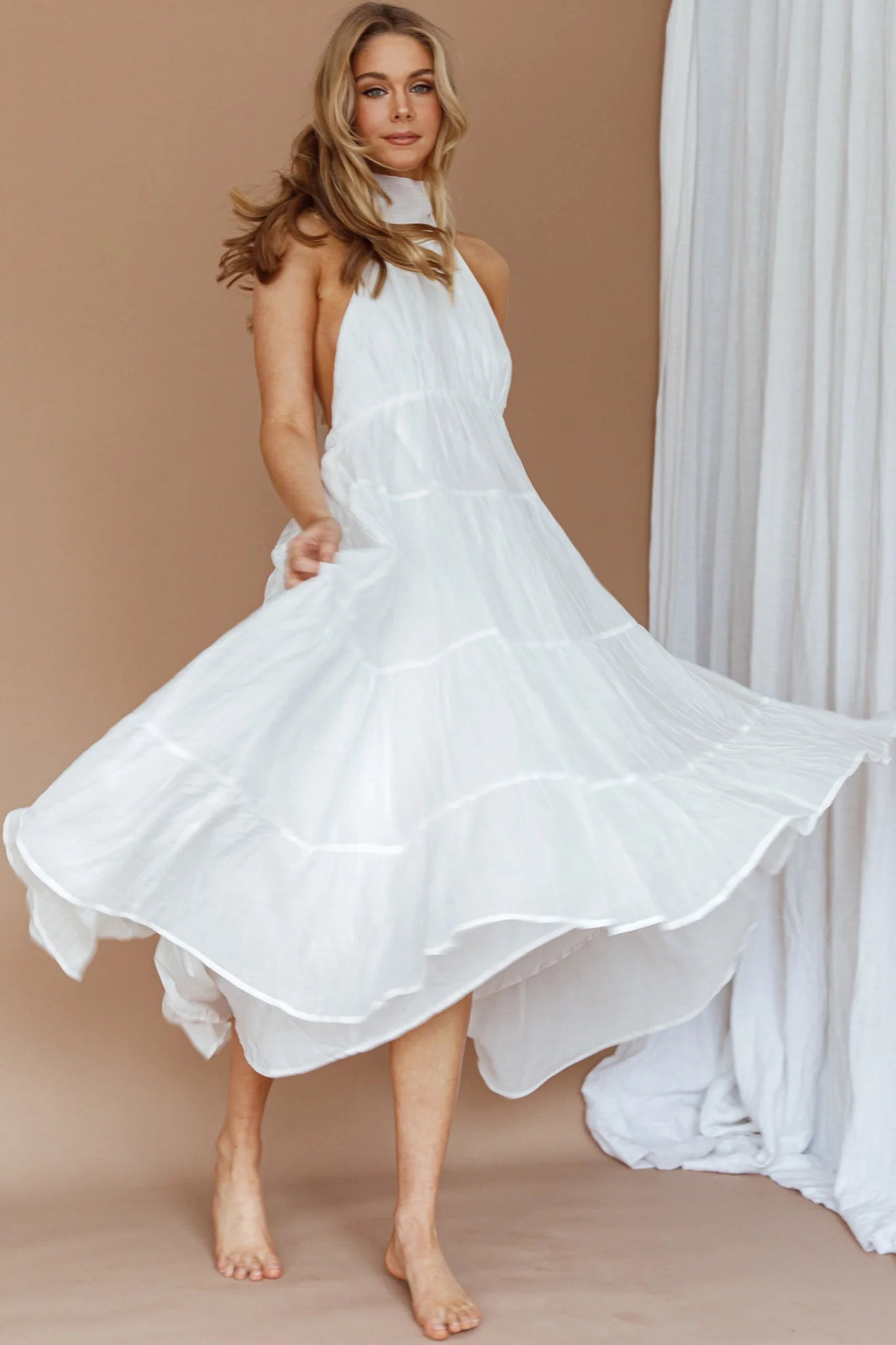 South Haven Halter Midi Dress White